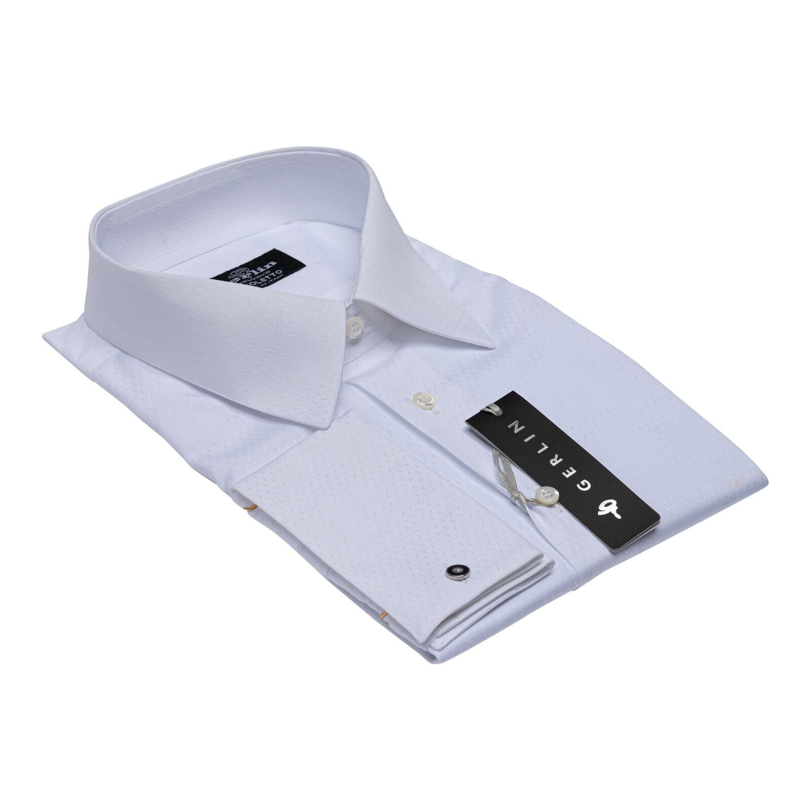 690$ ITALIAN LUXURY GERLIN Shirt White Jacquard Cotton 5B ZILLI