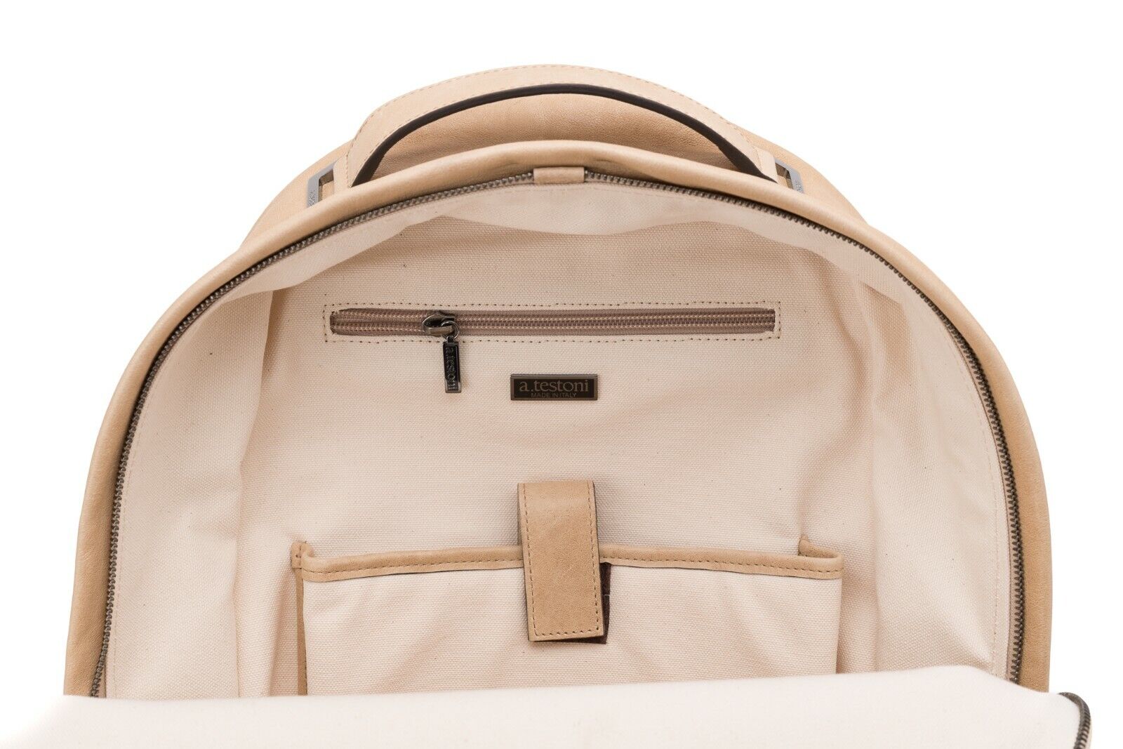 $960 Testoni Bologna Sand Luxury Backpack Juta Canvas + Washed Lambskin