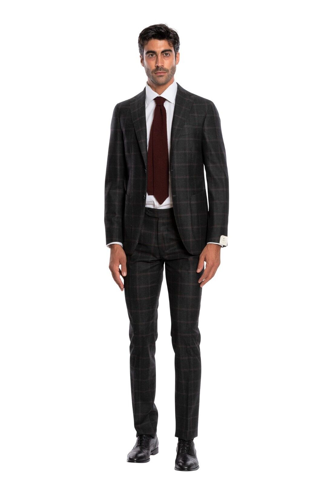 $3100 LUIGI BORRELLI NAPOLI Hand-Sewn Dark Gray Prince of Wales Suit Wool Slim