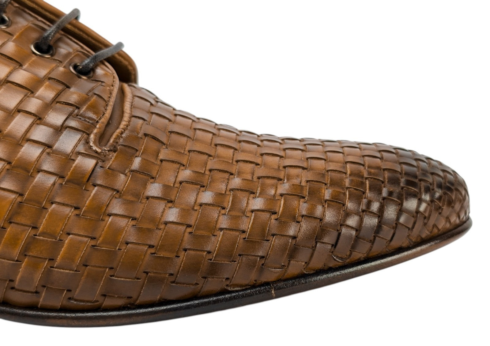 1200$ TESTONI "Tivoli" Derby Shoes Woven Calf Caramel 8 UK / 9 US / 42 IT