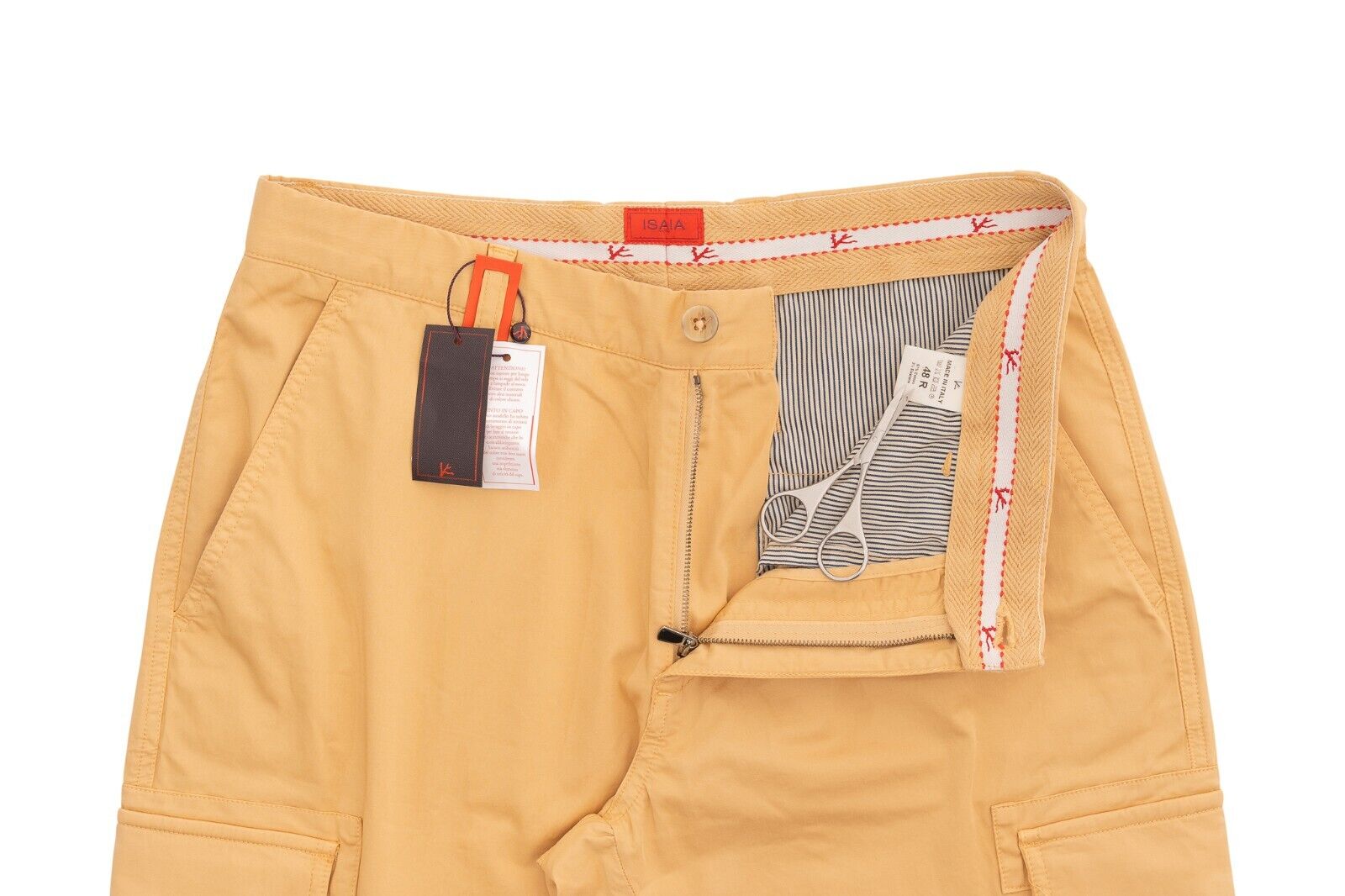 690$ ISAIA NAPOLI Sand Cargo Trousers Pant Cotton 32 US / 48 EU Slim Fit