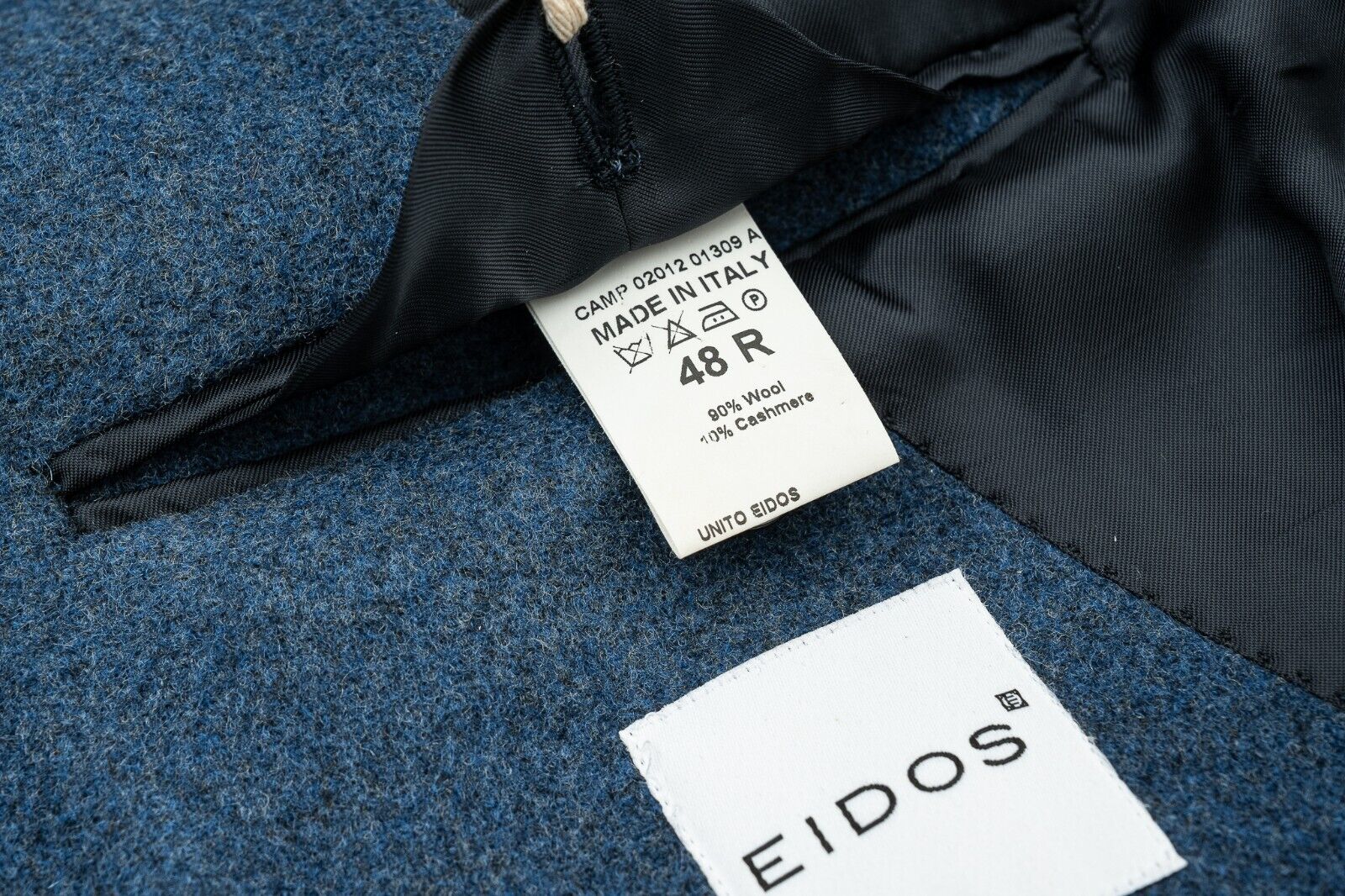 $1600 EIDOS by ISAIA NAPOLI Blue Coat Flannel Wool / Cashmere 38 US / 48 EU Slim