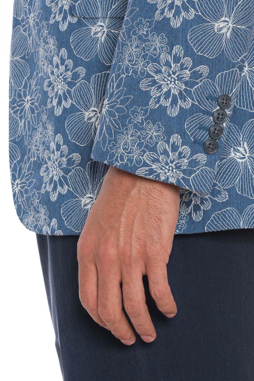 2450$ BELVEST Blue Cotton Flowers Jacket Blazer Work of Art 42 US / 52 EU 7R