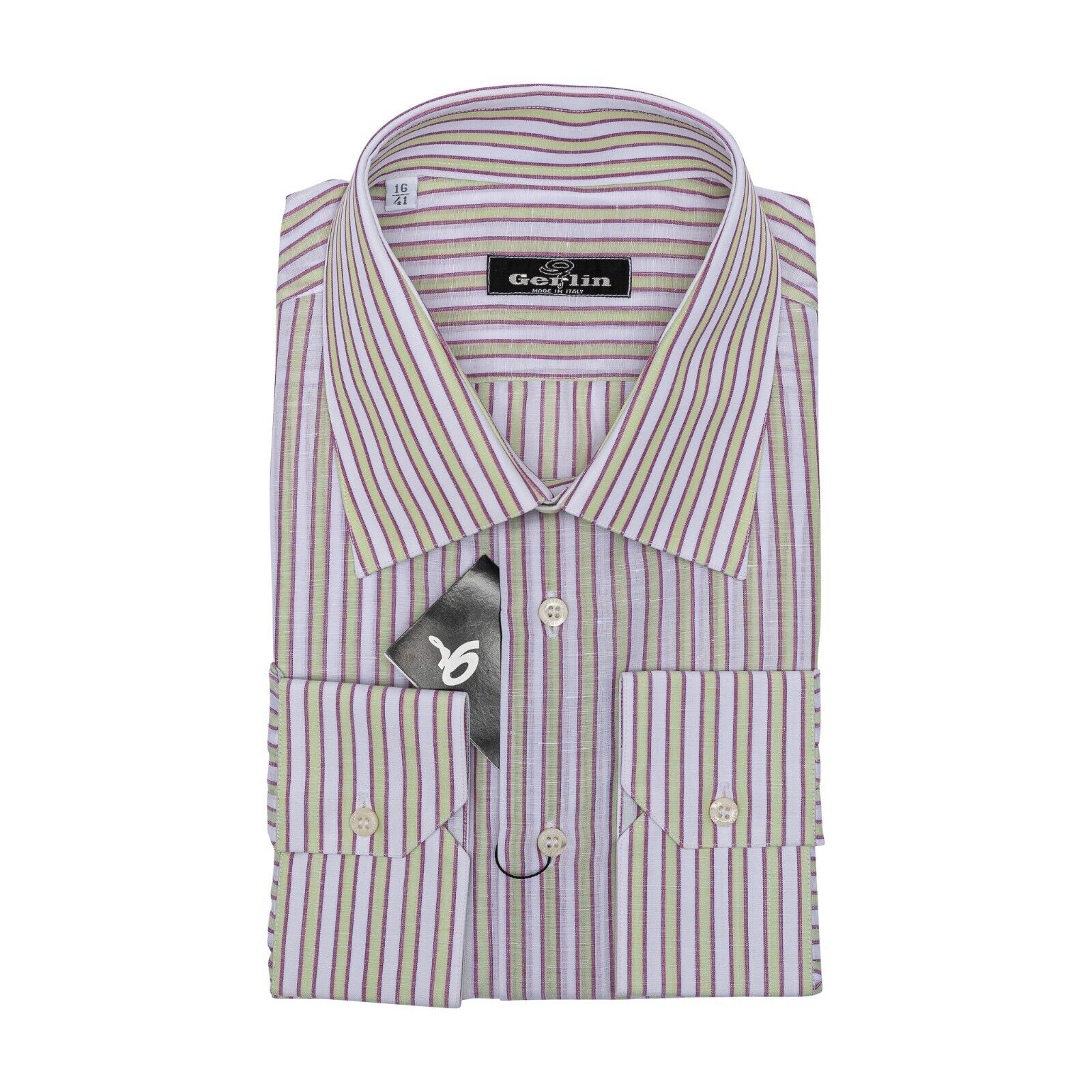 690$ ITALIAN LUXURY GERLIN Shirt Striped Linen & Cotton 16 - 41 4G ZILLI