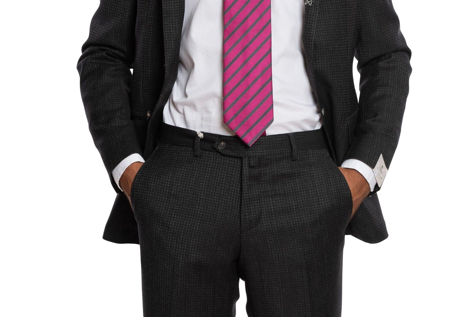 $3250 LUIGI BORRELLI NAPOLI Hand-Sewn Charcoal Houndstooth Suit Wool Slim Fit
