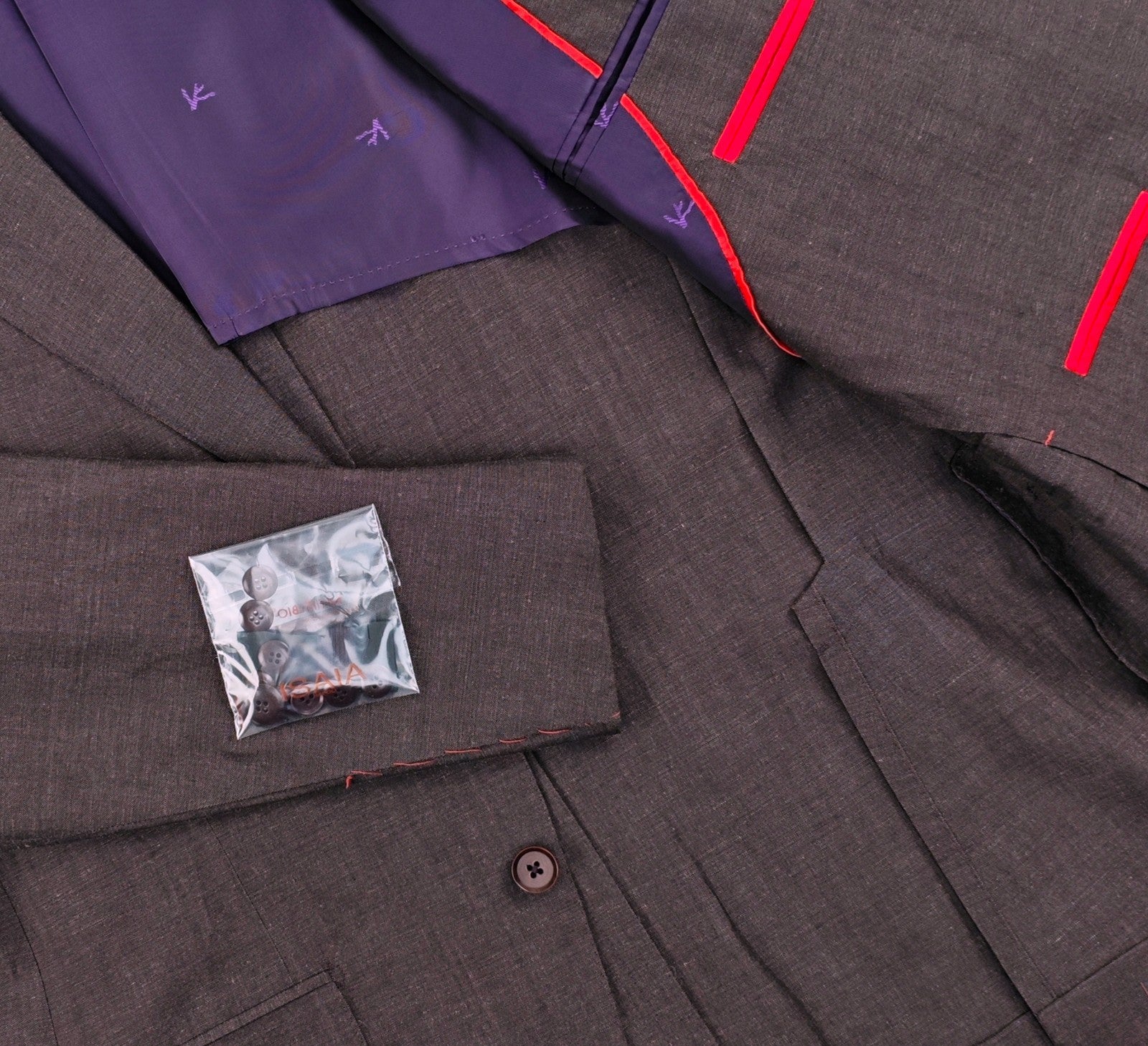 $6200 ISAIA "Gregorio" Brown Magenta Hand-Sewn Suit Wool & Linen 42 US 52 EU 8R