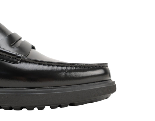 1050$ TESTONI "Mocs" Penny Loafer Shoes Calf Black 8 UK / 9 US / 42 IT