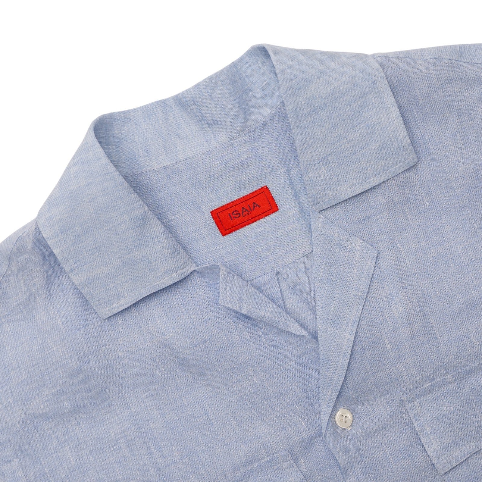 740$ ISAIA NAPOLI Blue Camp Collar Shirt Short Sleeve 100% Linen 15.75 - 40