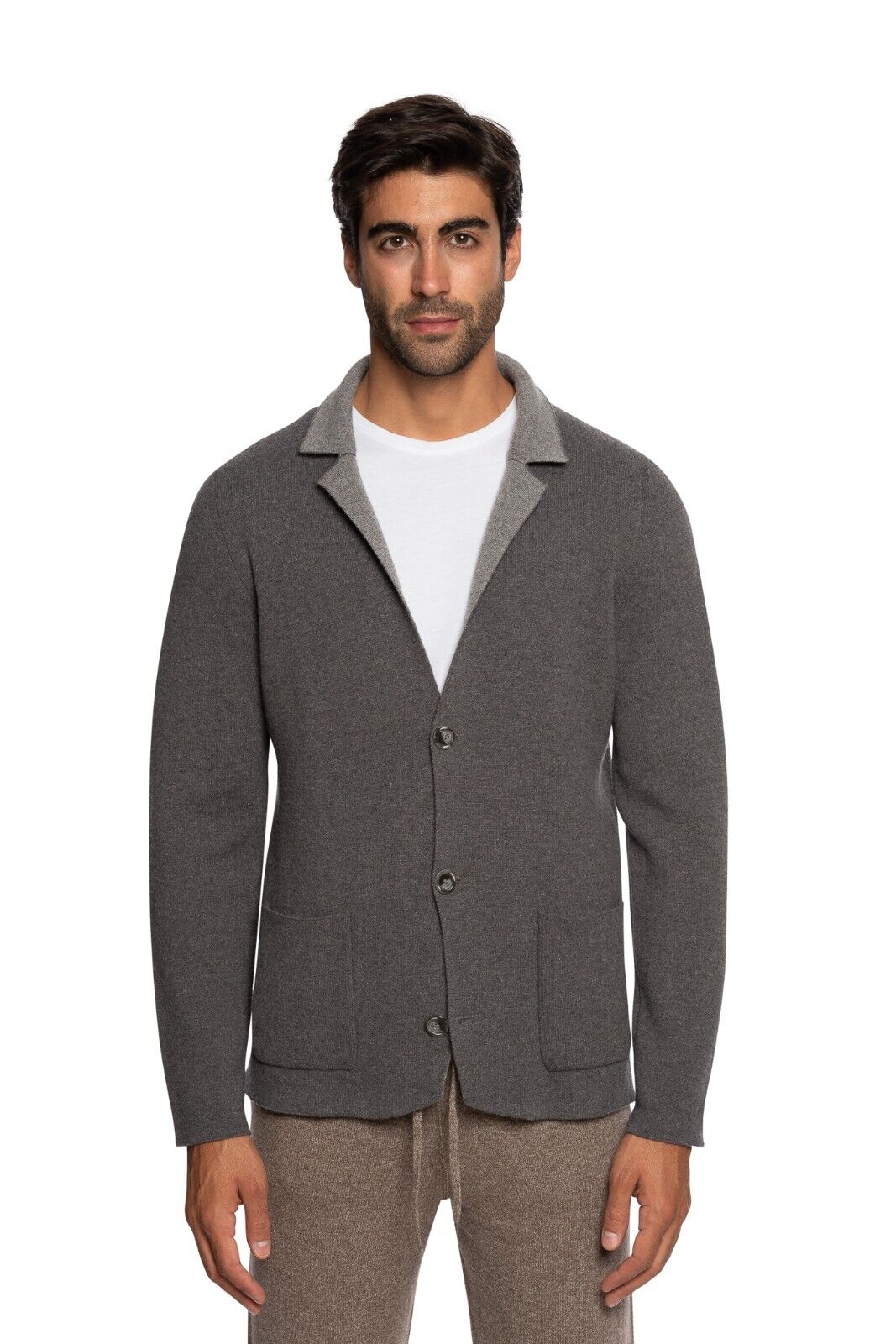 $1800 FEDELI CASHMERE Cardigan Jacket Knit 100% Cashmere + Leather 40 US / 50 EU