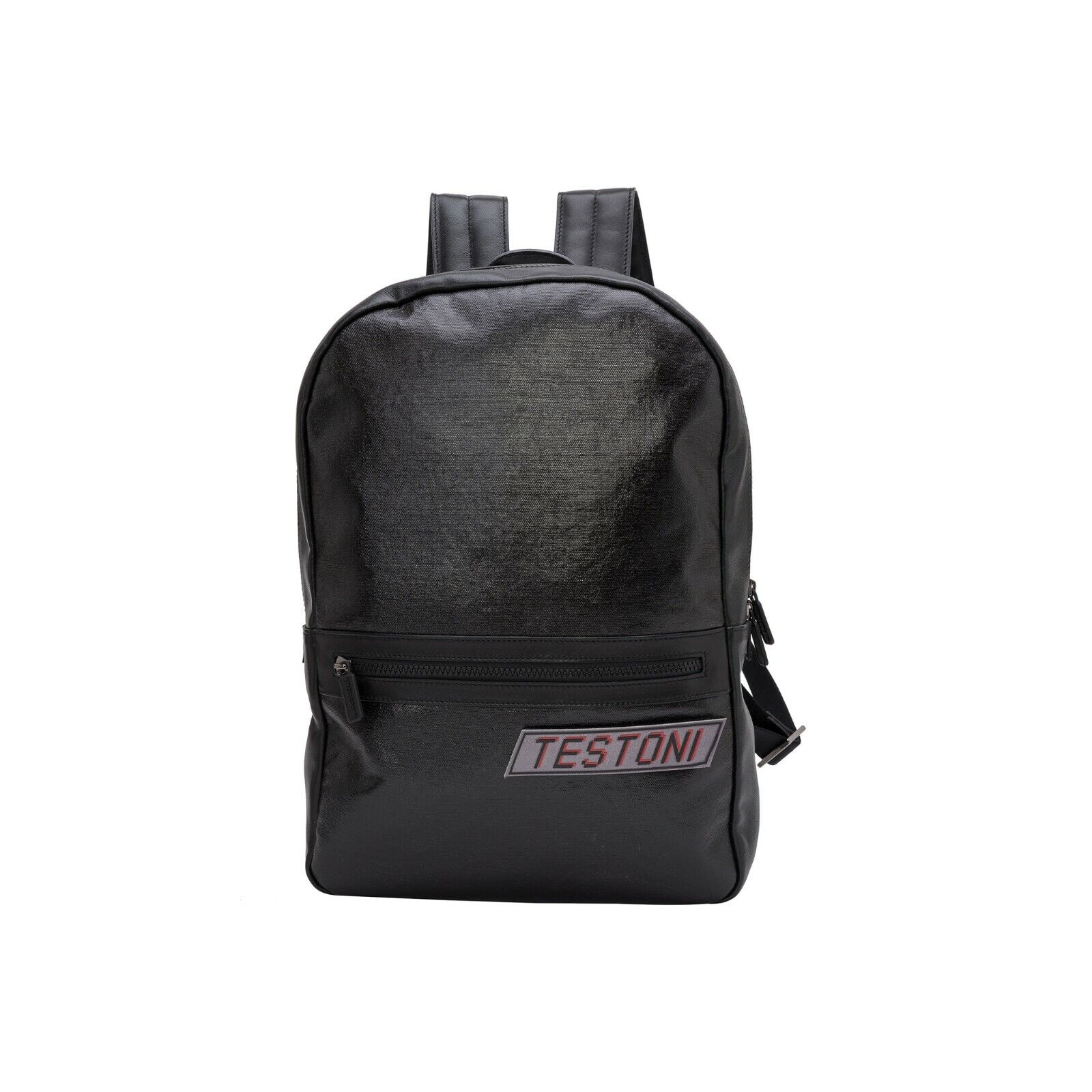 $1040 Testoni Bologna Black Luxury Backpack Techno Rain Fabric + Nappa + Patch
