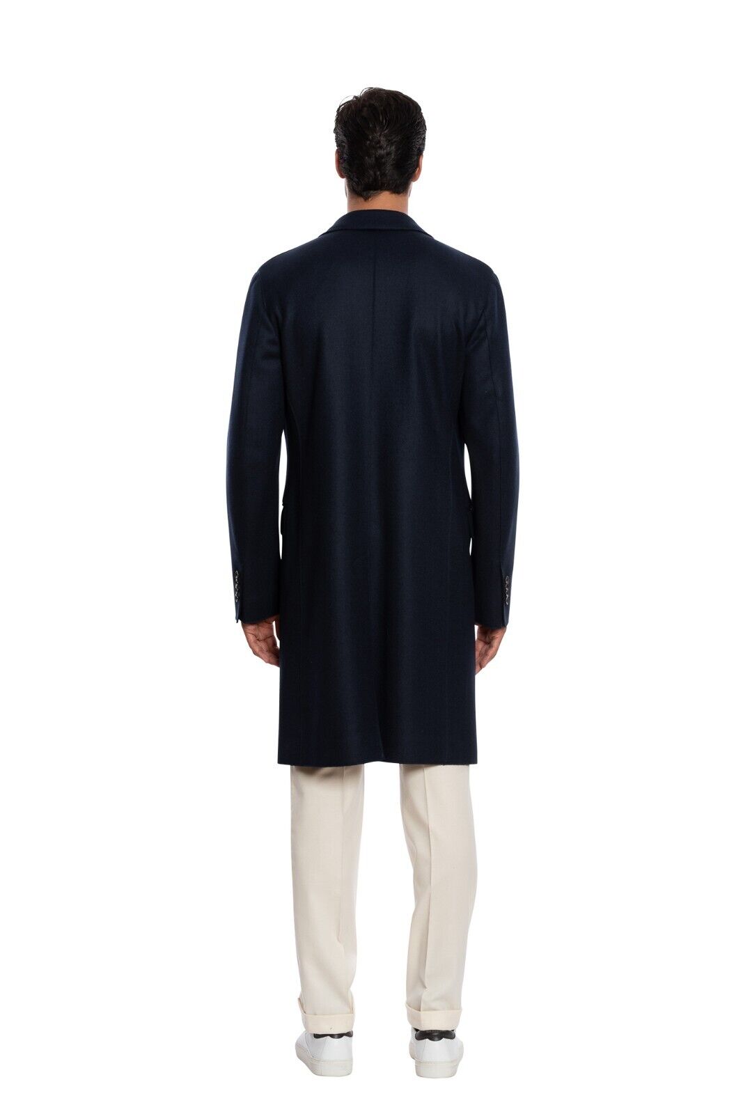 $1950 BOGLIOLI Single Braested Dark Blue Long Coat Flannel Wool 40 US / 50 EU