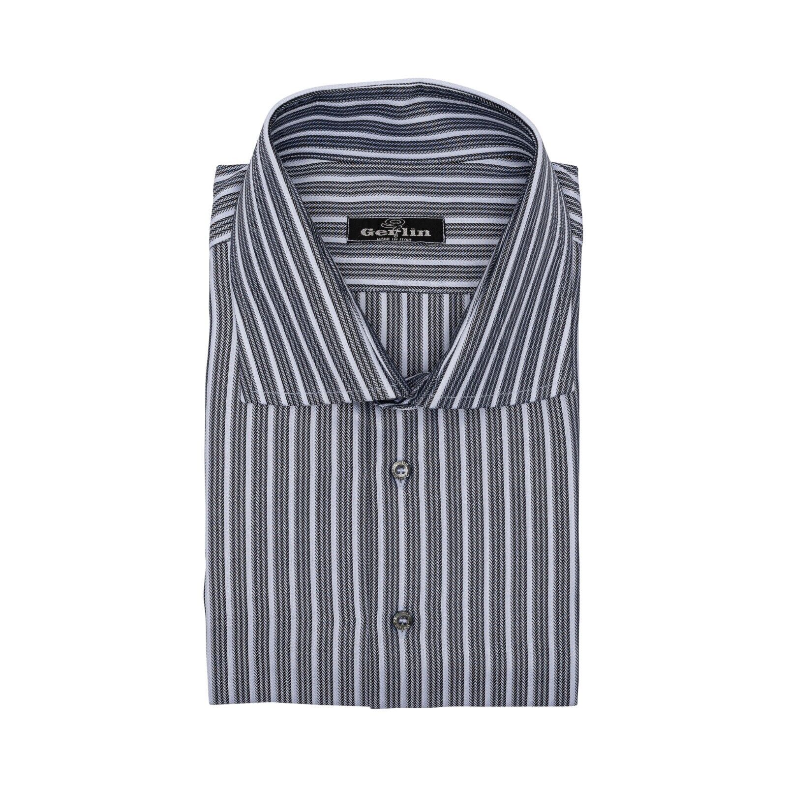 690$ LUXURY GERLIN Shirt Striped Gray Cotton 17.75 - 45 4O BIJAN