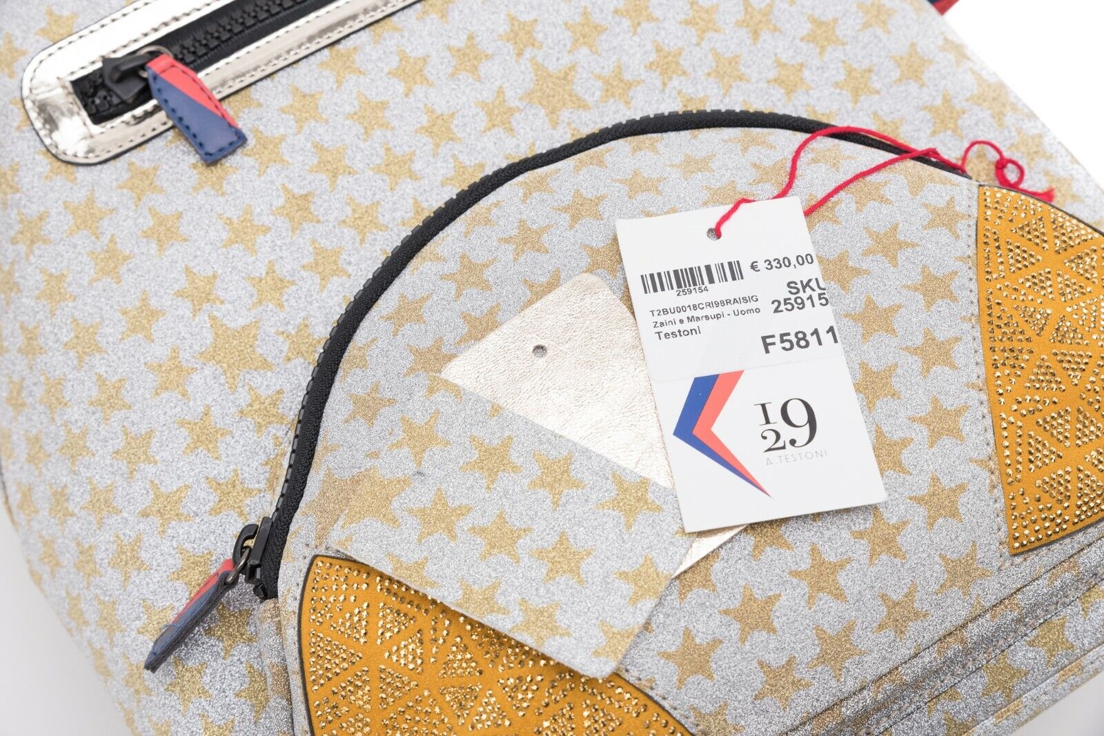 $410 Testoni I29 Bologna Luxury Cristals Backpack Rising Star + Metal Calf