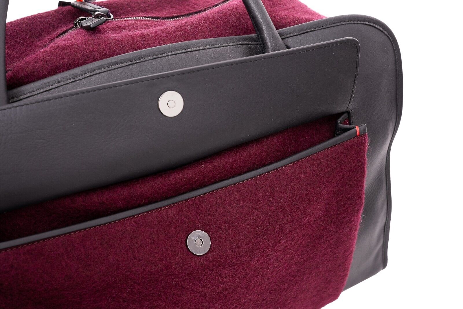 $4500 ISAIA NAPOLI Wine / Gray Large Duffle Bag Travel Weekend Leather / Wool