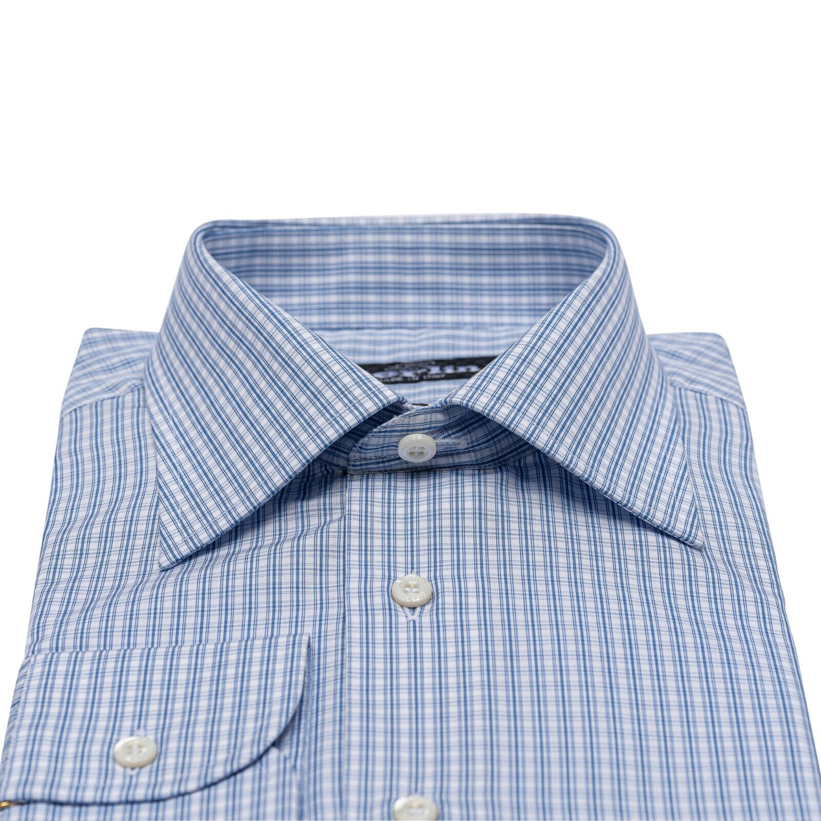 690$ LUXURY GERLIN Shirt Blue Check THOMAS MASON Cotton 16 - 41 2I BIJAN