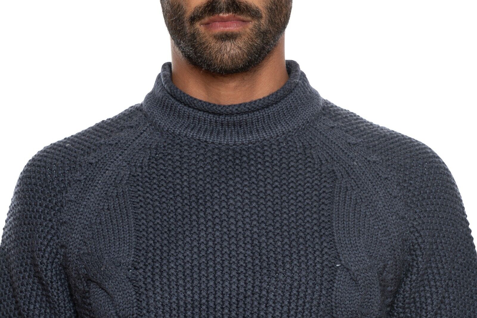 450$ DELLA CIANA CASHMERE Thick Sweater Ribbed Merinos Wool Blue Dyed Process