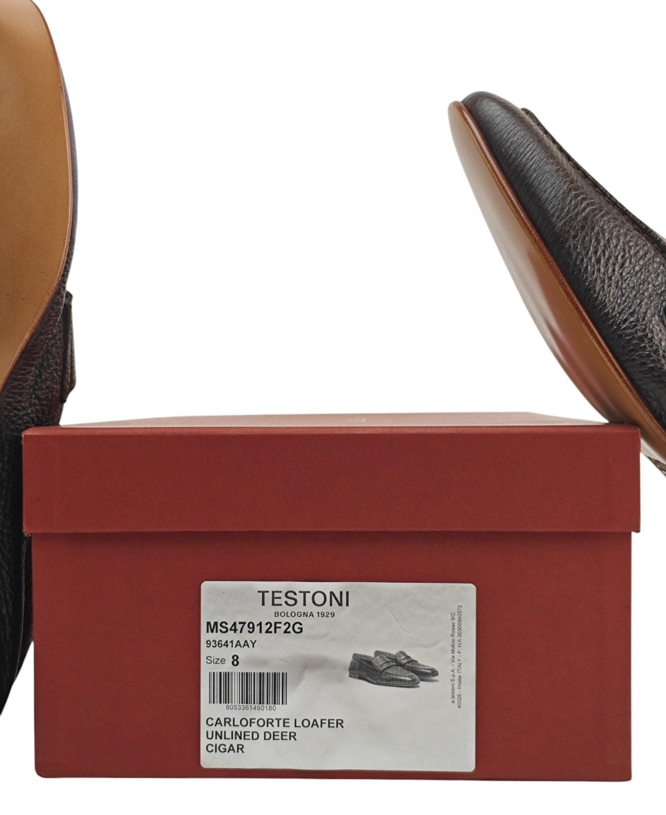 1250$ TESTONI "Carloforte" Unlined Loafer Shoes Deerskin Cigar 8 UK 9 US 42 IT