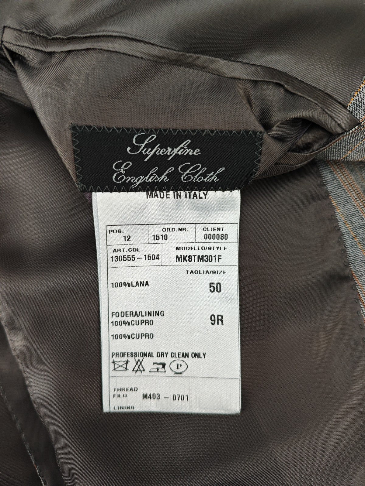 1900$ RAFFAELE CARUSO Grey Stripe Suit Superfine English Cloth 40 US / 50 IT