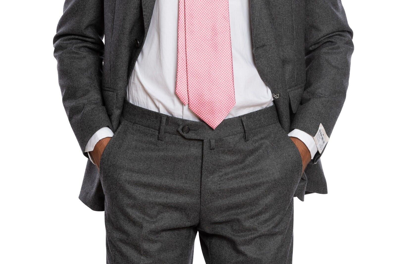 $3100 LUIGI BORRELLI NAPOLI Hand-Sewn Gray Micro Houndstooth Suit Wool Slim