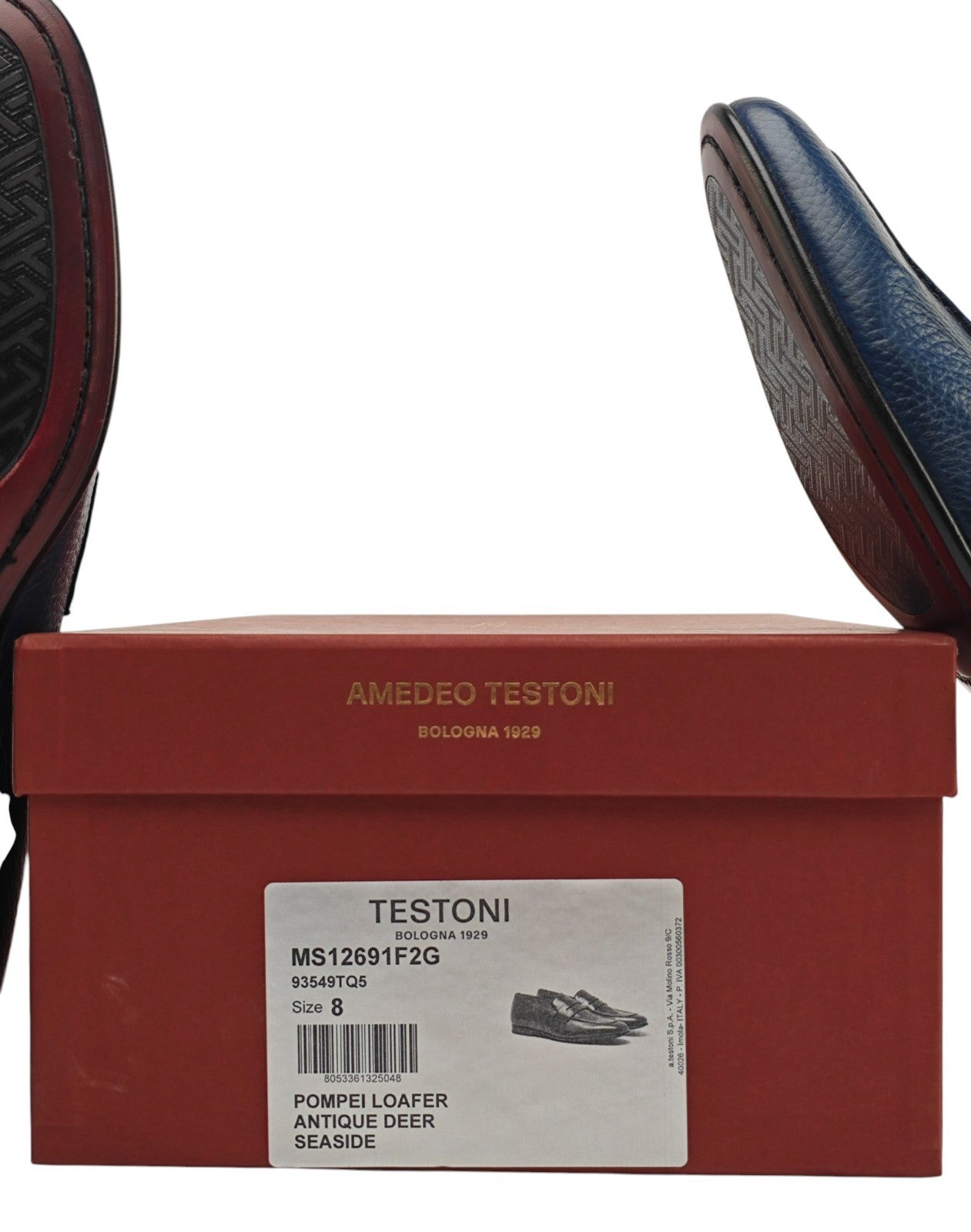 1300$ TESTONI "Pompei" Penny Loafer BOLOGNESE Deerskin Blue 8 UK / 9 US / 42 IT