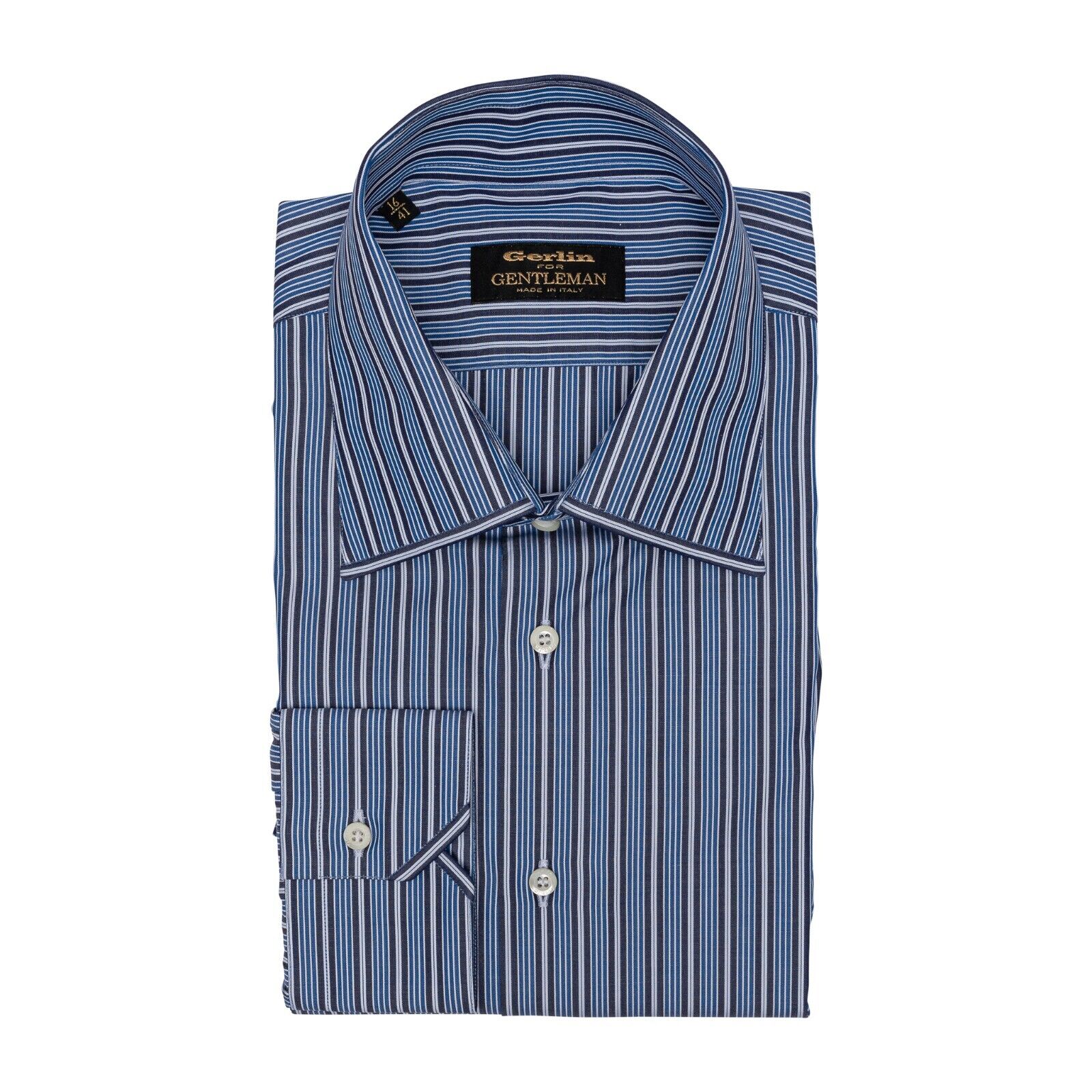 690$ ITALIAN LUXURY GERLIN Shirt Blue Striped Cotton  2AN ZILLI
