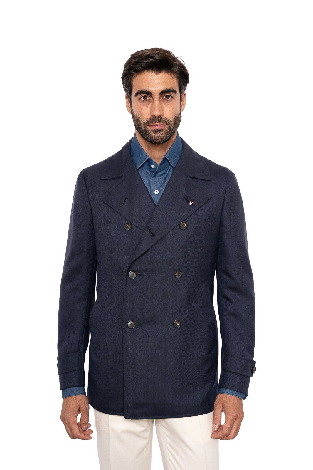 $6200 ISAIA NAPOLI Sartorial Peacoat Coat Blue Navy Cashmere Blend
