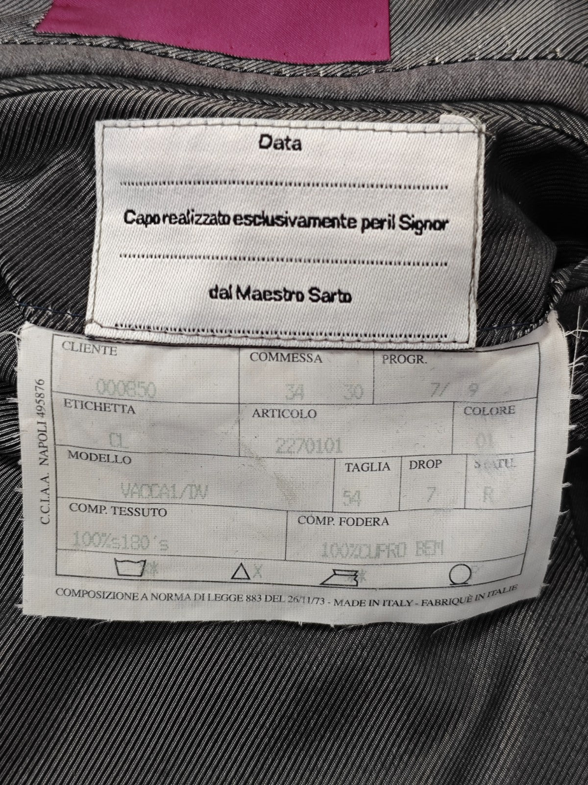 $2900 SARTORIA PARTENOPEA NAPOLI Handmade Gray Suit Wool 180's 44 US / 54 EU 7R