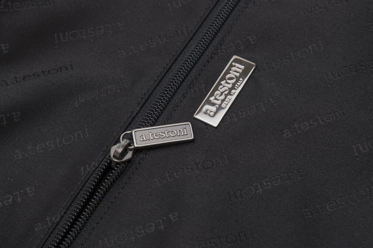 $650 Testoni Bologna Briefcase Bag Fabric + Karibu Calf Black + Shoulder Strap