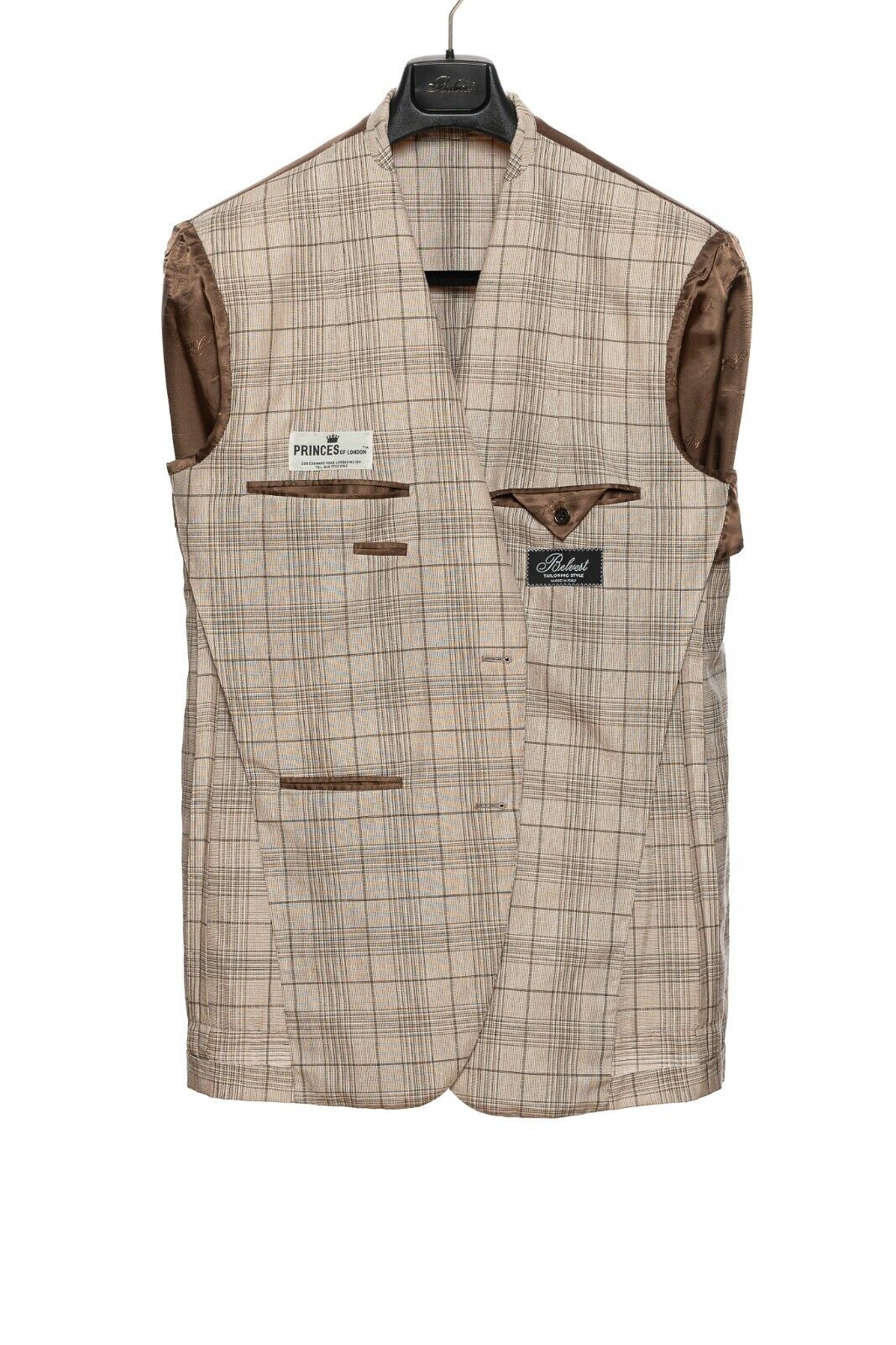 2180$ BELVEST Light Beige / Brown Wool Silk Linen Checks Jacket 40 US 50 EU 7 R
