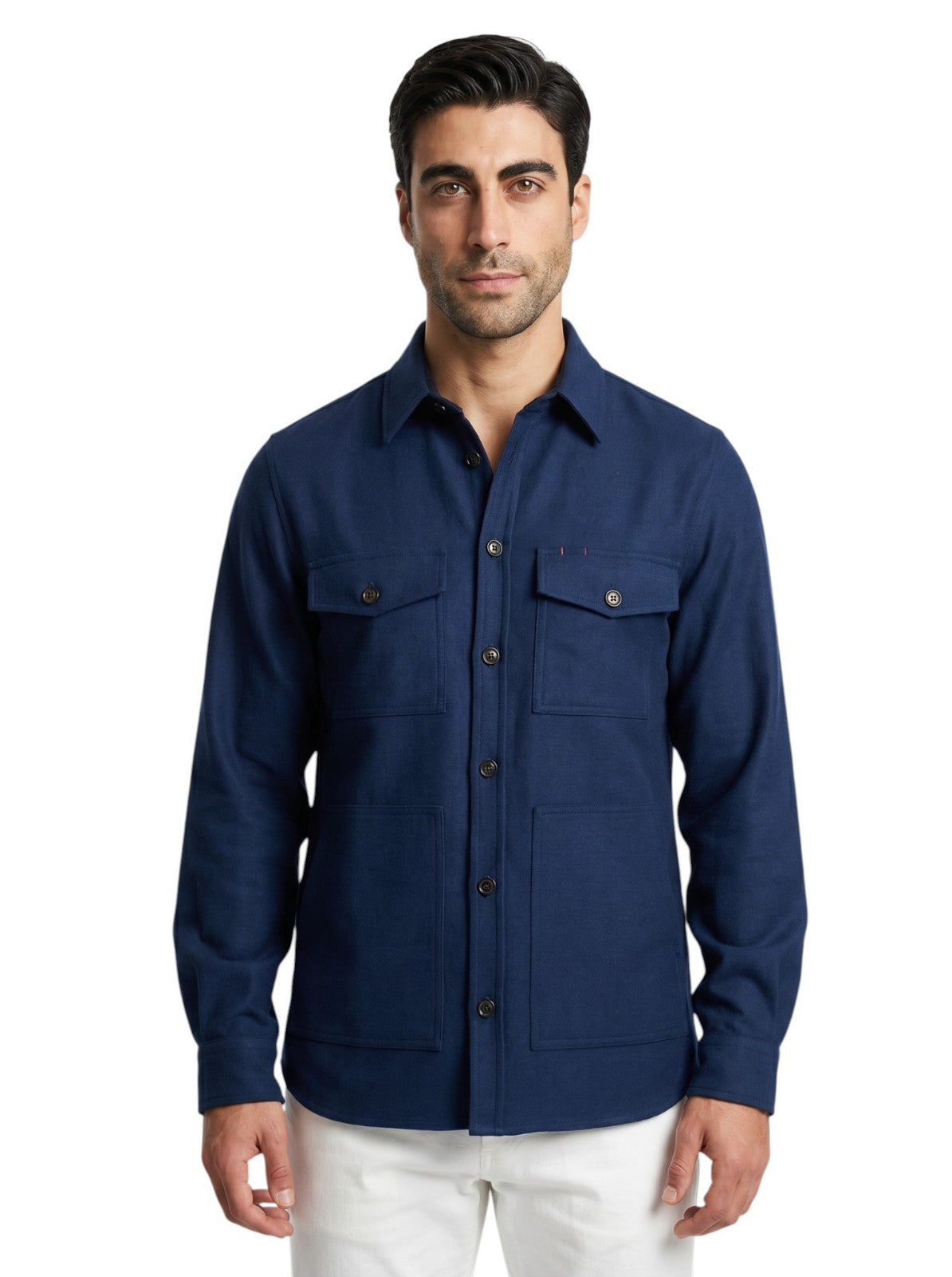 $1850 ISAIA NAPOLI Blue Hand-Sewn Overshirt Jacket Wool - Cashmere Size M