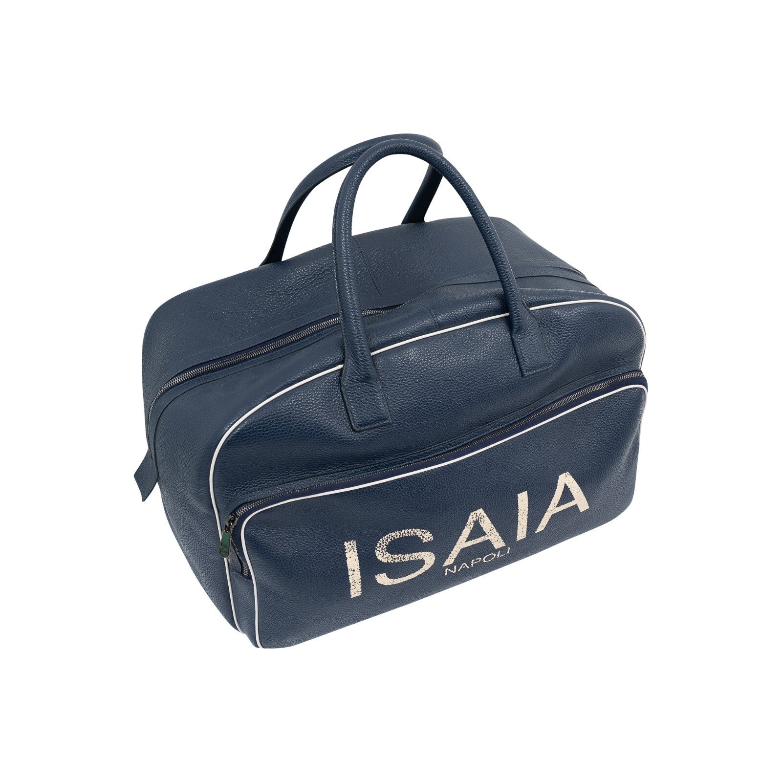 $2600 ISAIA NAPOLI "Logo" Blue Leather Large Duffle Bag Travel Weekender