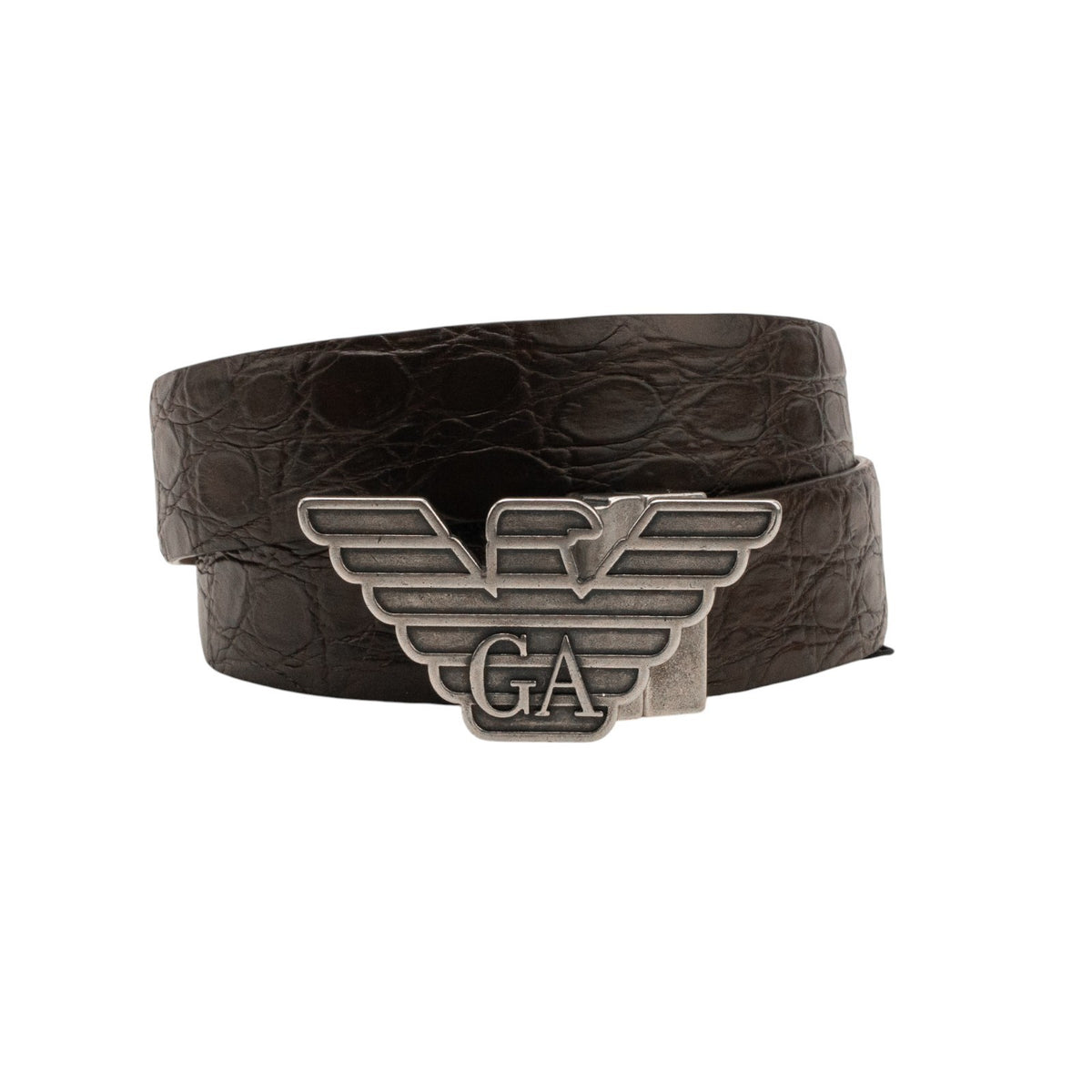 $2200 GIORGIO ARMANI Belt Brown GA Eagle Logo Alligator Leather Size 110