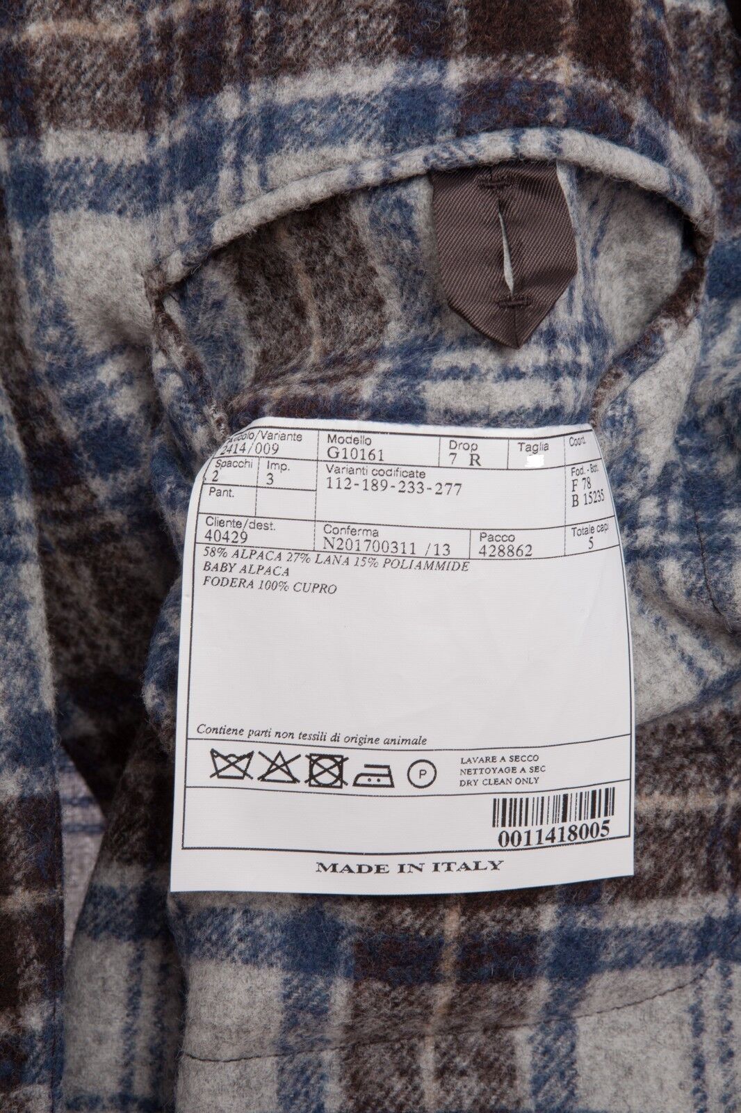 $2190 BELVEST Gray Blue Brown Check Baby Alpaca Wool Jacket 42 US 52 EU Drop 7R