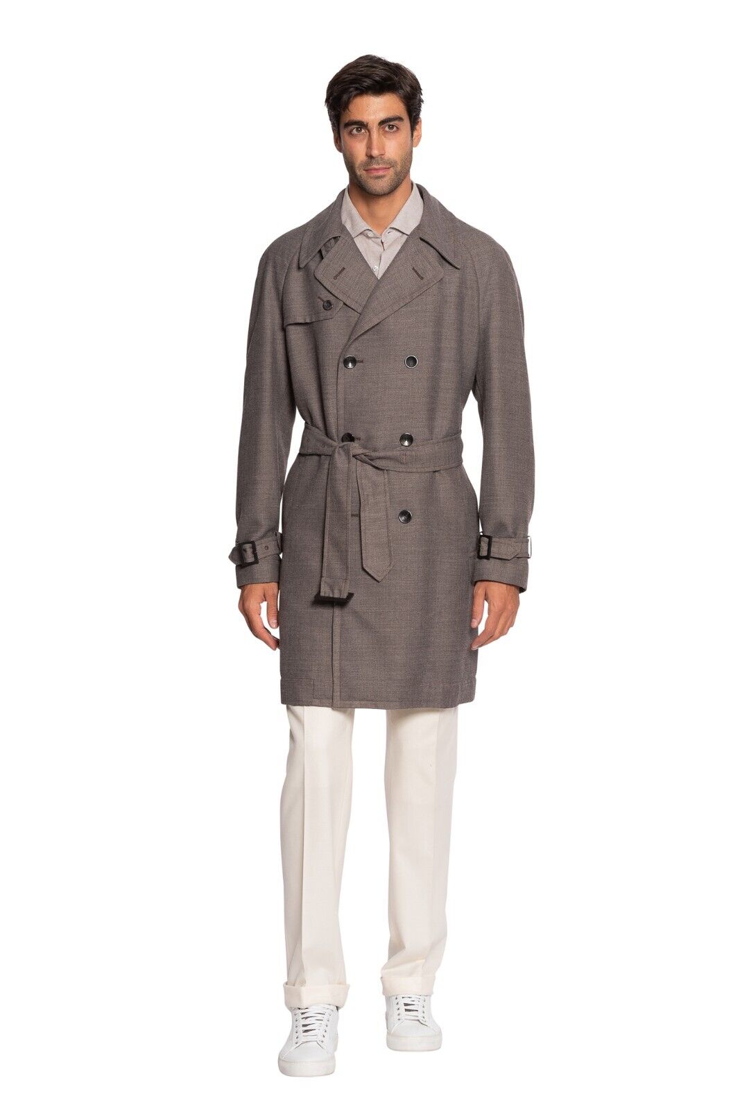 $1700 BOGLIOLI Double Breasted Hot Gray Trench Coat Wool Blend 40 US / 50 EU