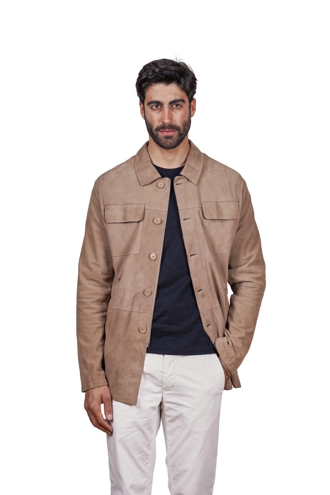 1100$ MINO RONZONI 1953 Made in Italy Overshirt Jacket Brown Leather Sz M