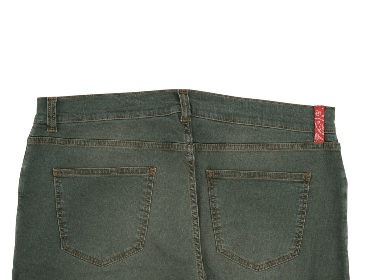 690$ ISAIA NAPOLI Washed Green Denim Jeans 5 Pockets Cotton Slim 40 US / 56 IT