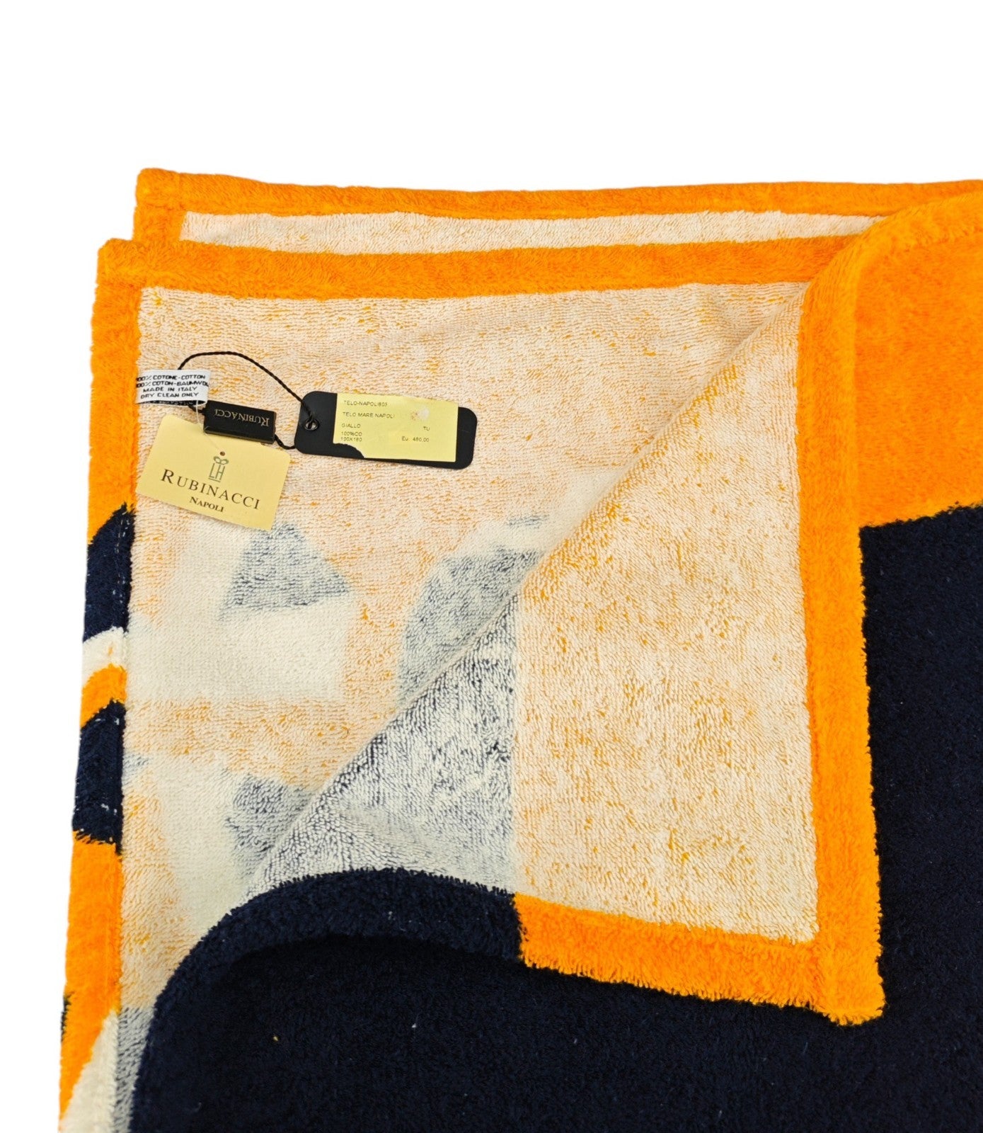 550$ RUBINACCI "Napoli " Nautical Beach Towel 100x180 cm Orange / Blue