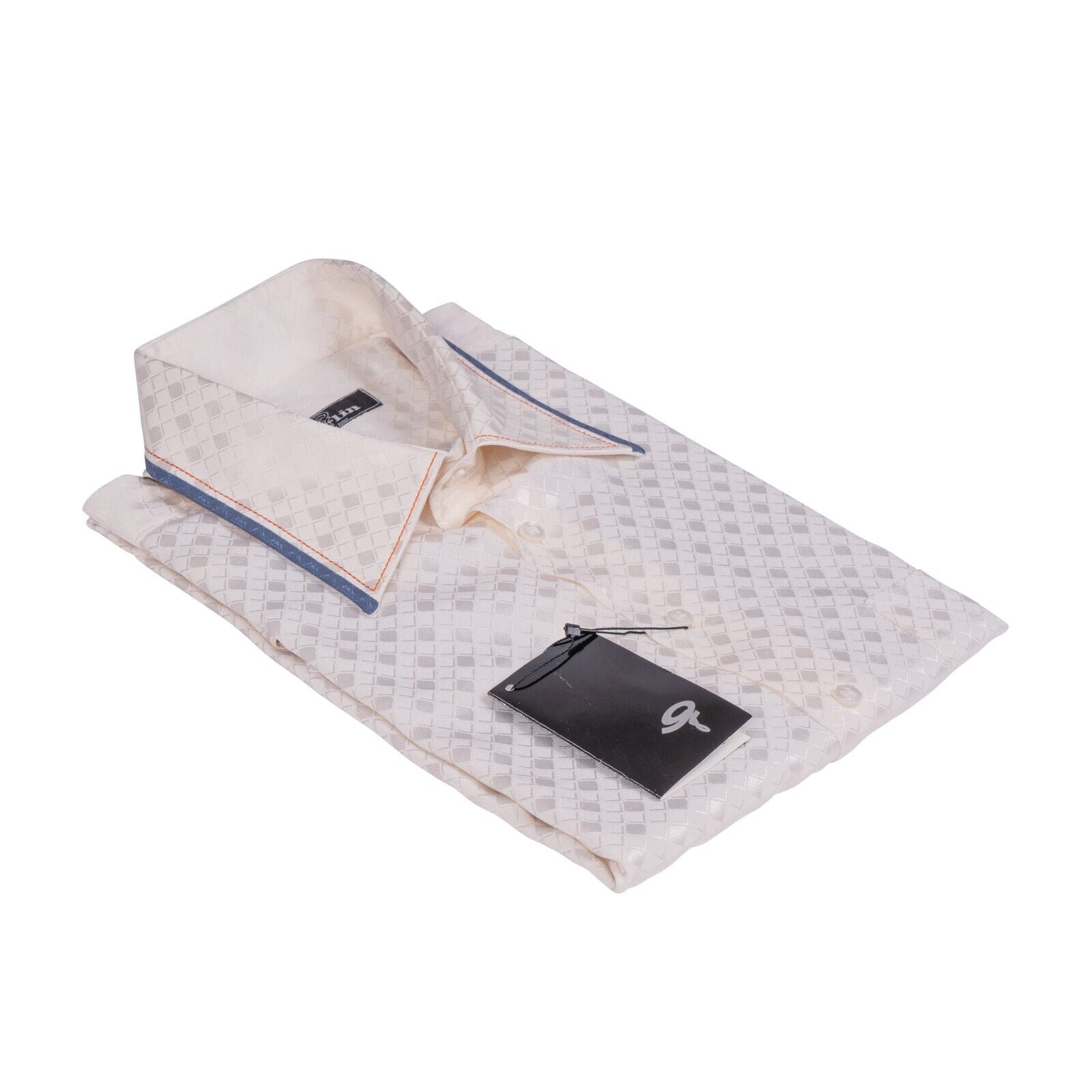 1400$ LUXURY GERLIN Ivory Shirt Short Sleeve Check 100% Silk 16-41 BIJAN