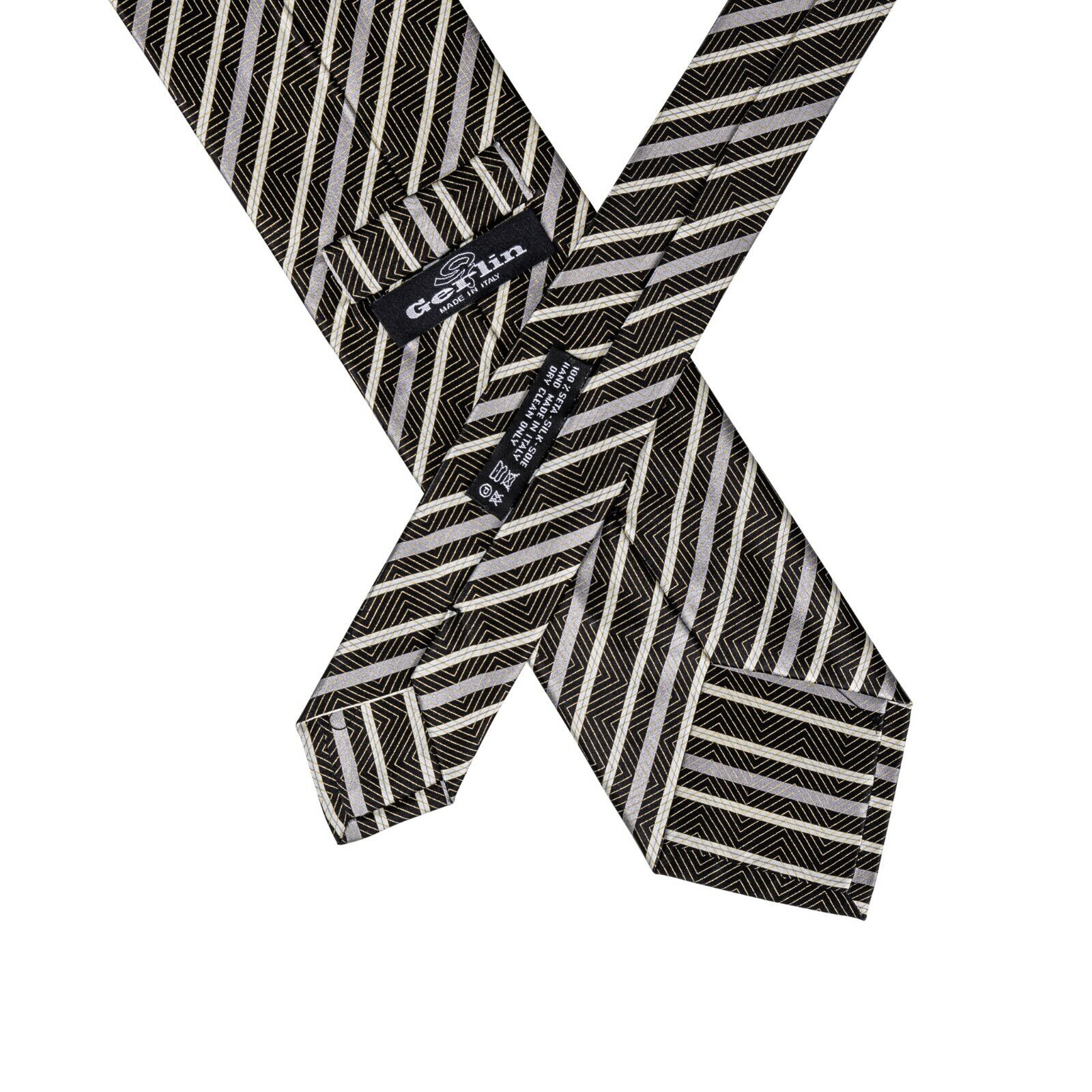 $220 ITALO FERRETTI x GERLIN Tie Striped Black & Grey Hand Made in Italy BIJAN