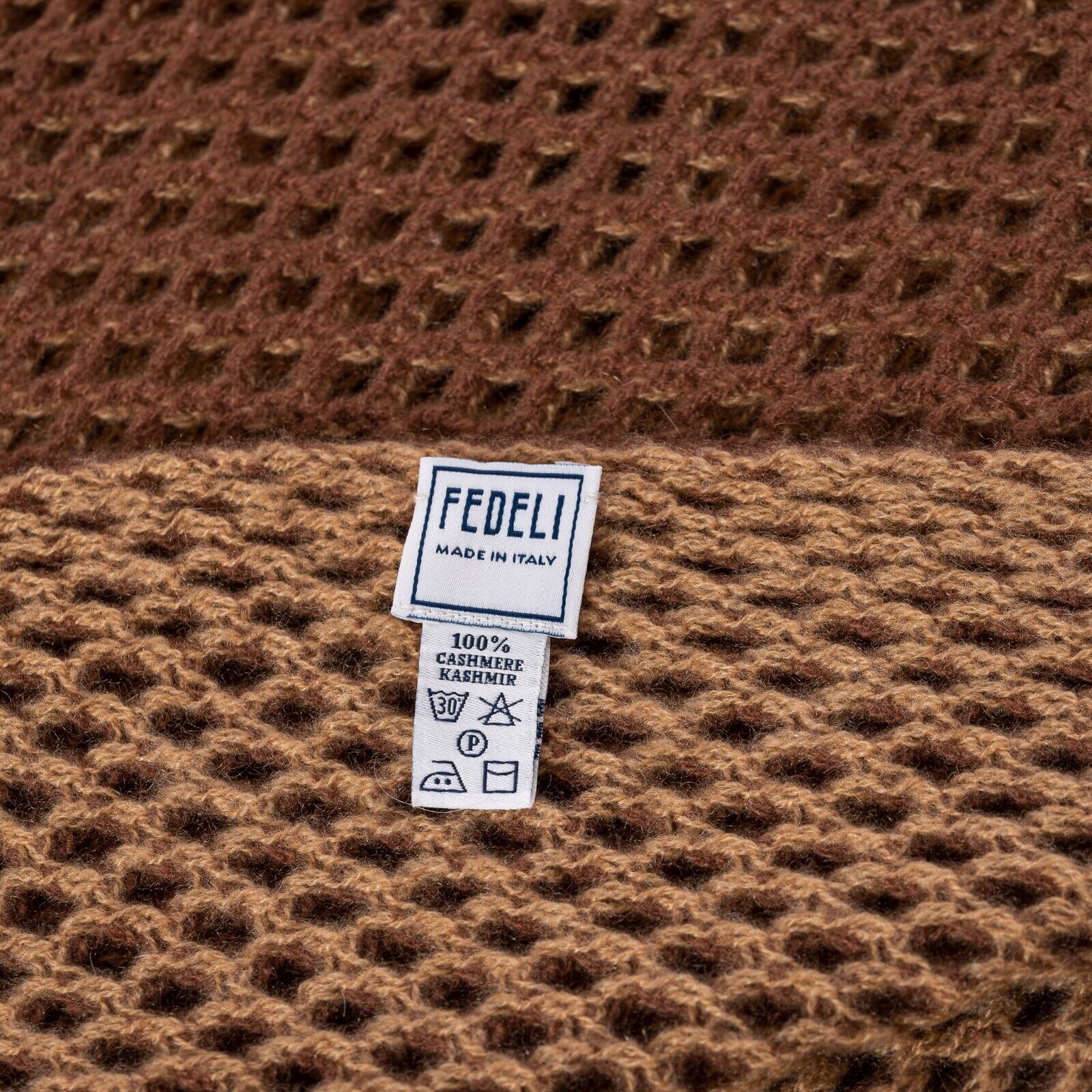 450$ FEDELI CASHMERE Casual Chic Scarf Large Waffle Brown Beige 100% Cashmere