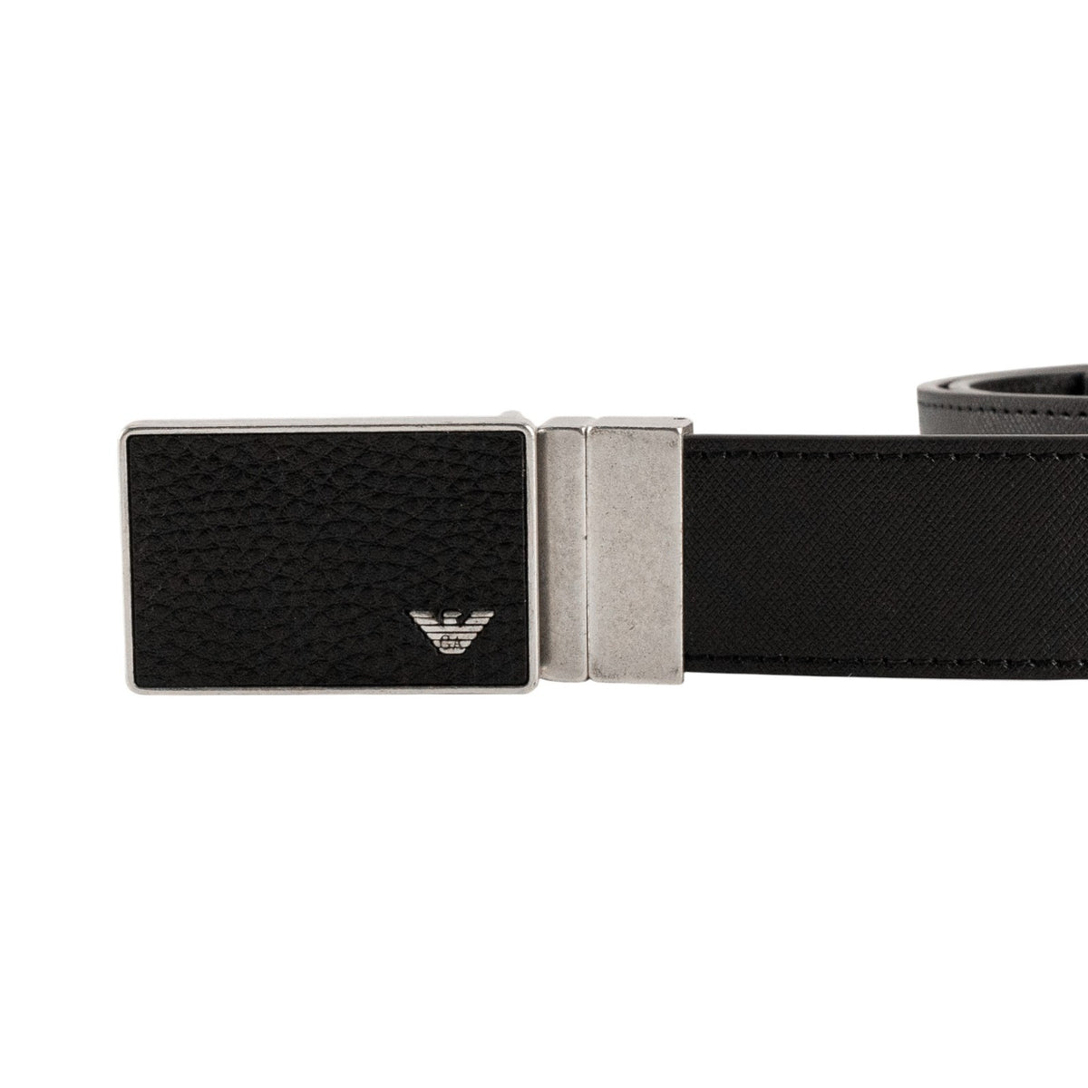 420$ GIORGIO ARMANI Belt Black Saffiano Leather Inset Plaque Buckle Size 110