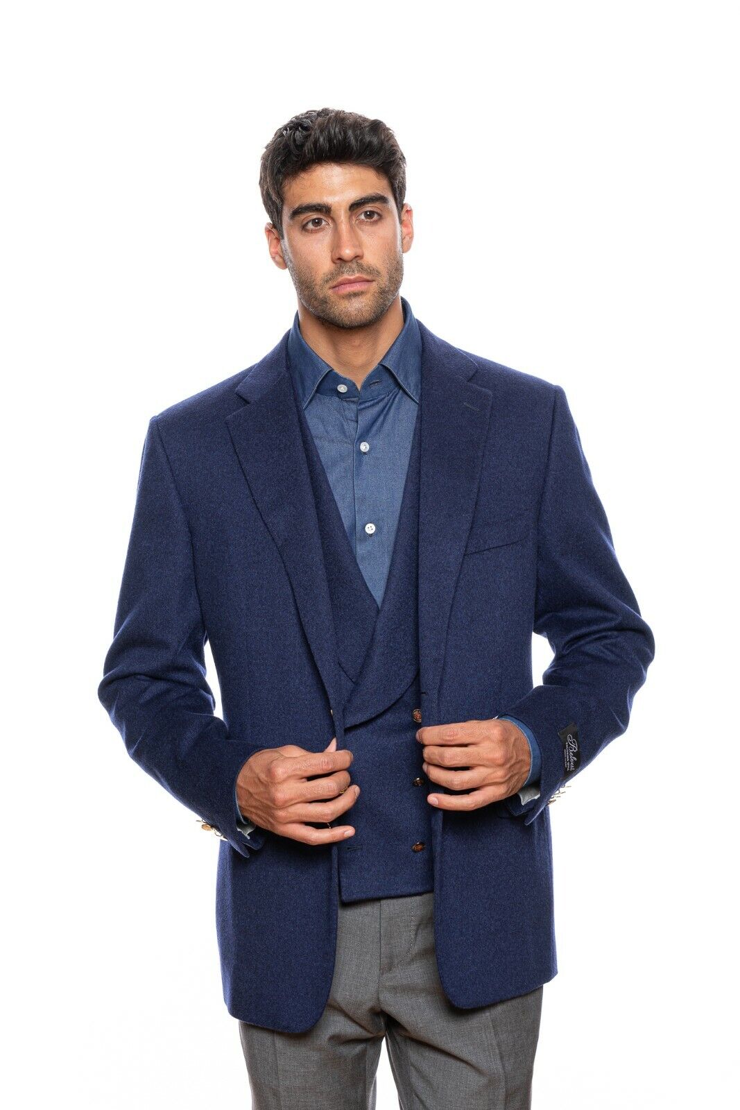 $3050 BELVEST Blue Pure Cashmere Jacket + Vest Double Breasted 46 US / 56 EU 6R