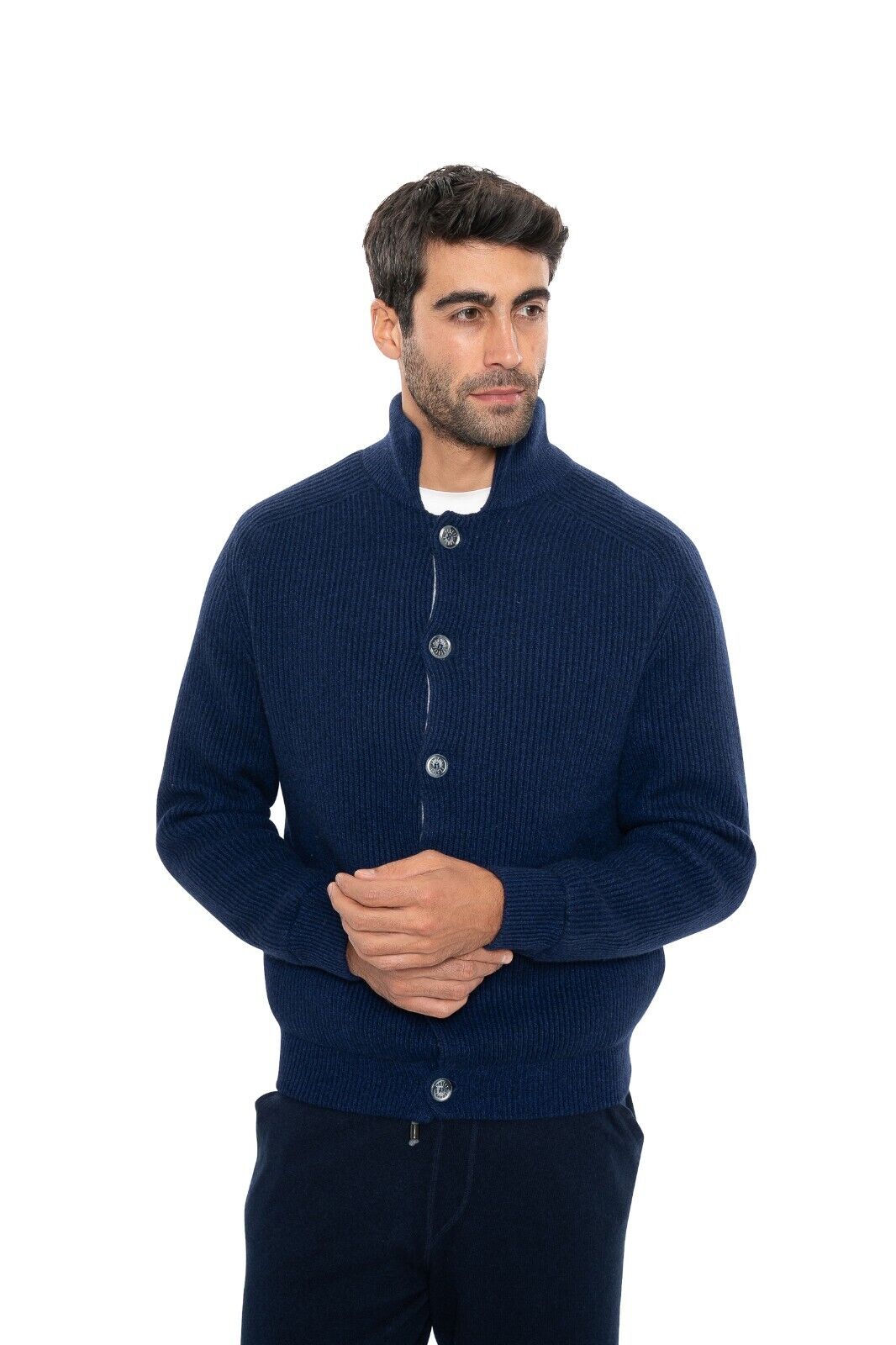 $2600 FEDELI CASHMERE "King" Blue Cardigan Jacket Double Cashmere 40 US / 50 EU