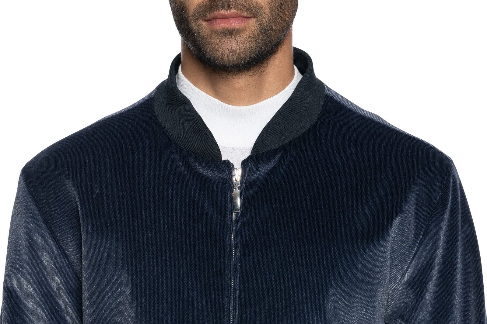 1450$ FABIO CAVIGLIA Bomber Jacket Blue Corduroy + Lining in Silk  Size L