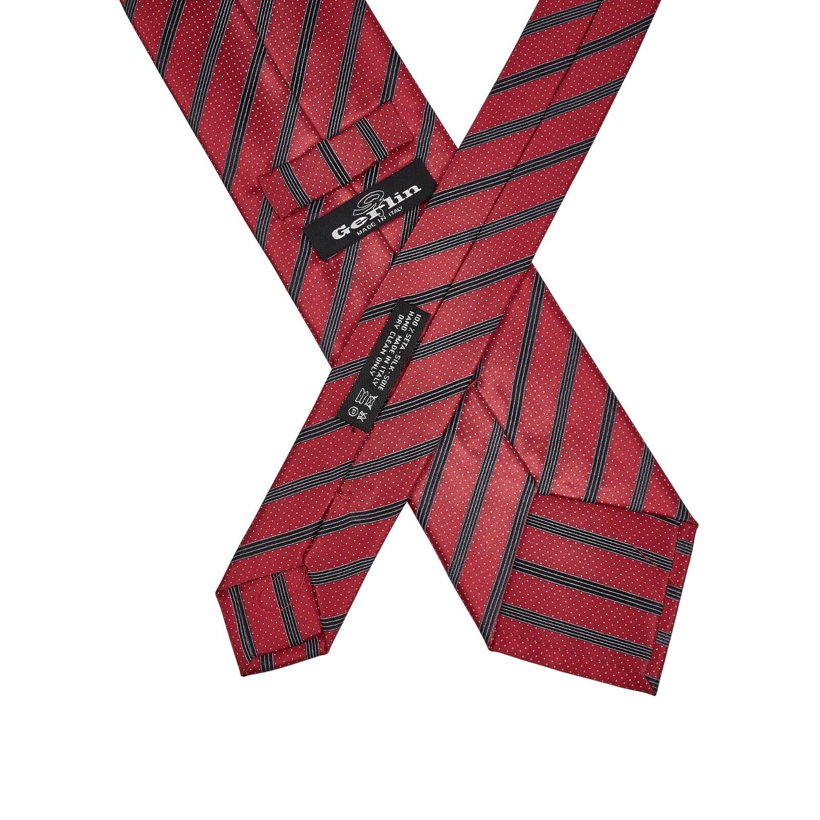 $220 ITALO FERRETTI x GERLIN Tie Striped Satin Silk Red Handmade in Italy ZILLI