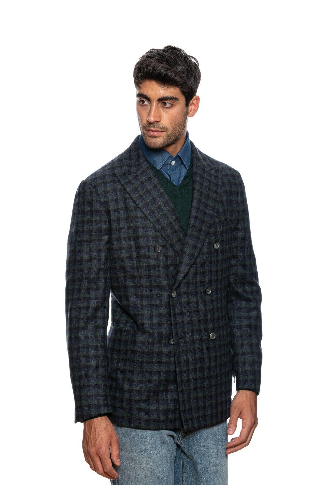 $2550 BELVEST Blue Green Wool Cashmere Jacket Double Breasted 42 US / 52 EU  7R