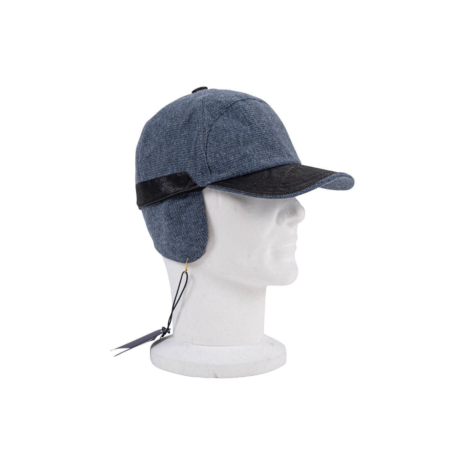 590$ FEDELI CASHMERE Blue Baseball Hat Cap Lander Cashmere Felt + Deerskin Sz M