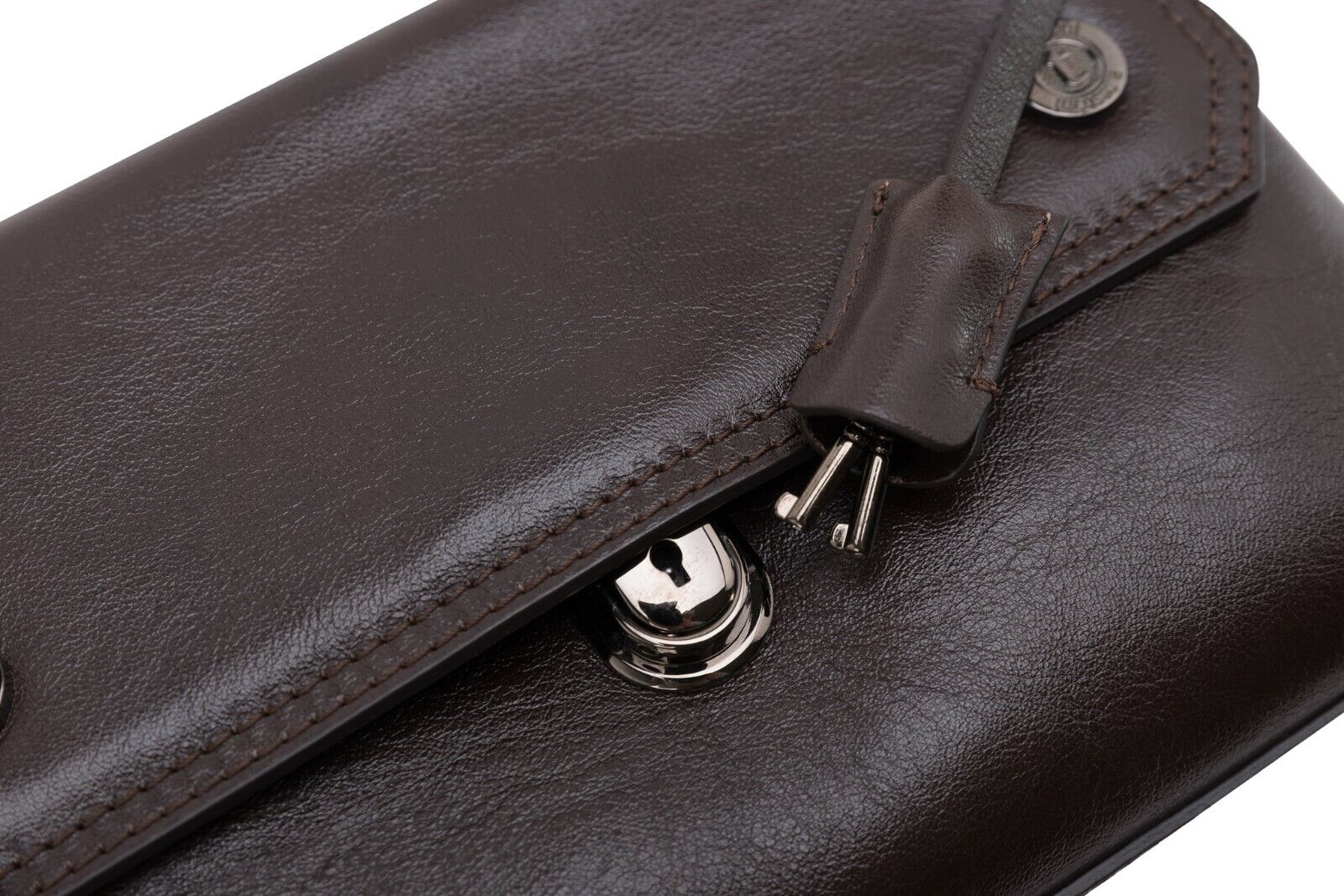 $390 Testoni Bologna Bright Brown Light Calf Hand Clutch Bag Padlock with Keys