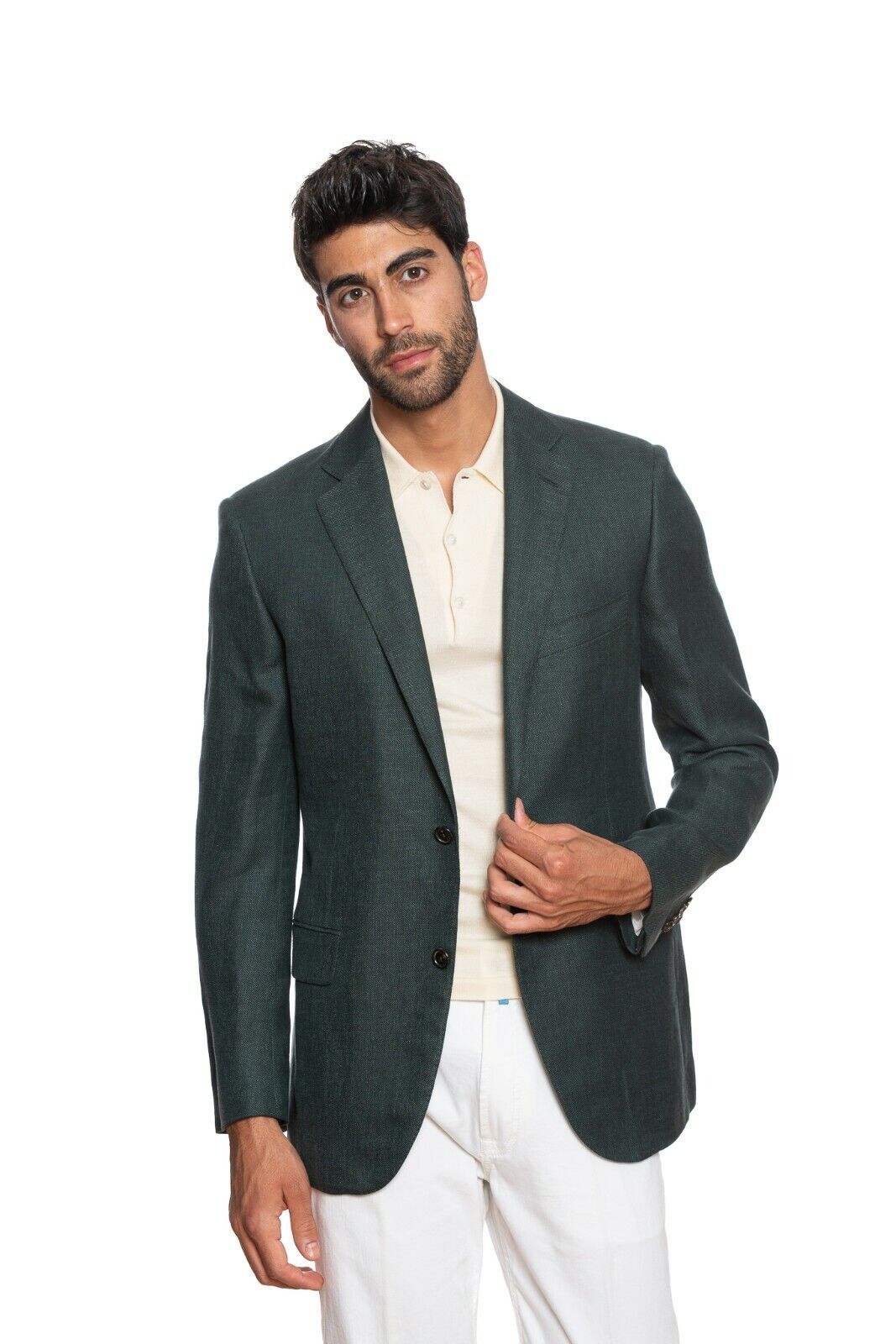 2180$ BELVEST Sartorial Jacket Solid Green Petroleum Linen Wool Silk Drop7 Short