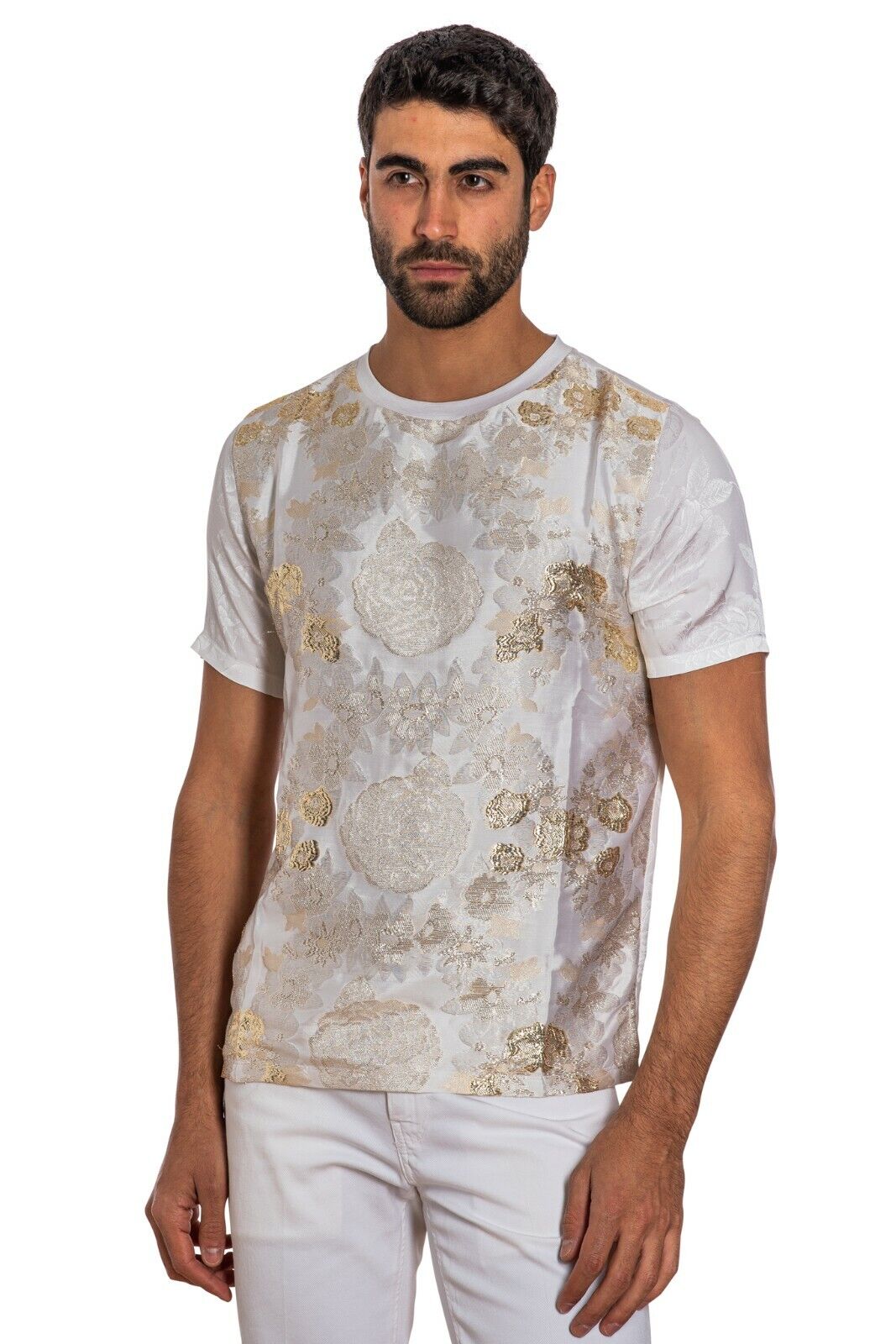 LUXURY 2900$ GERLIN T-Shirt REAL GOLD THREADS 24 karat 100% Silk ZILLI